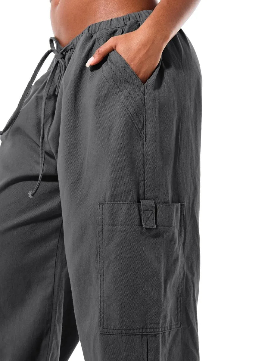 Ladies' Wide Leg Cargo Trousers with Drawstring