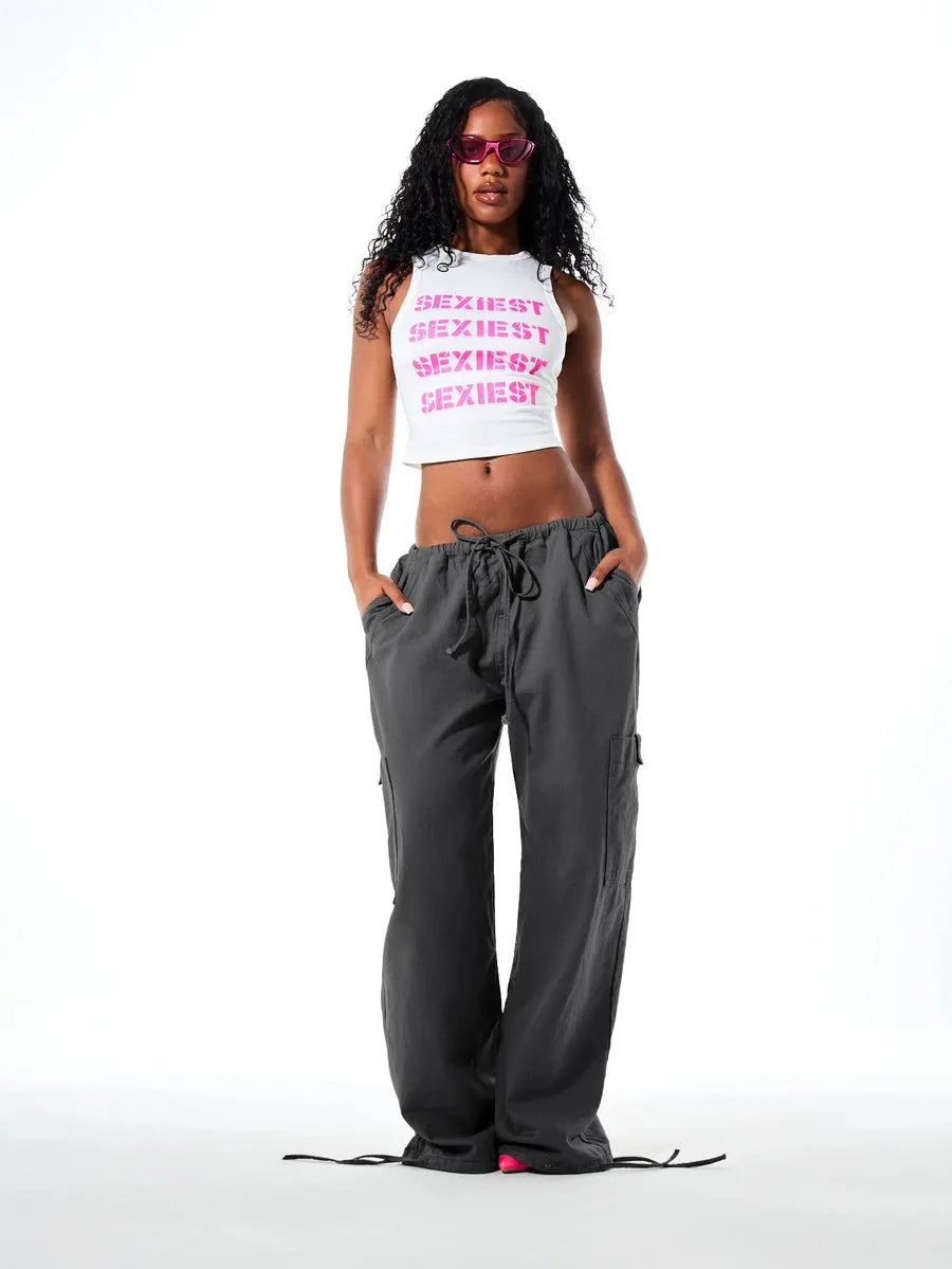Ladies' Wide Leg Cargo Trousers with Drawstring
