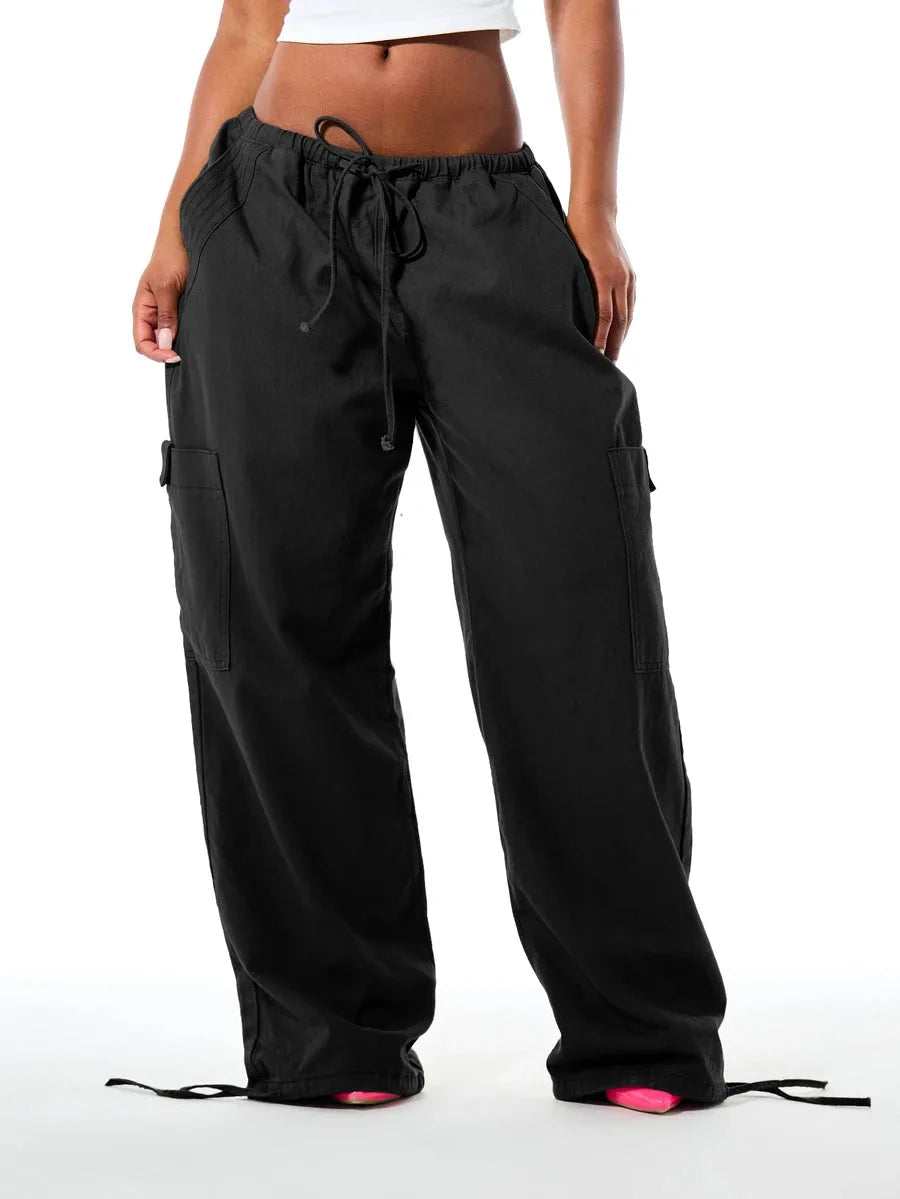 Ladies' Wide Leg Cargo Trousers with Drawstring
