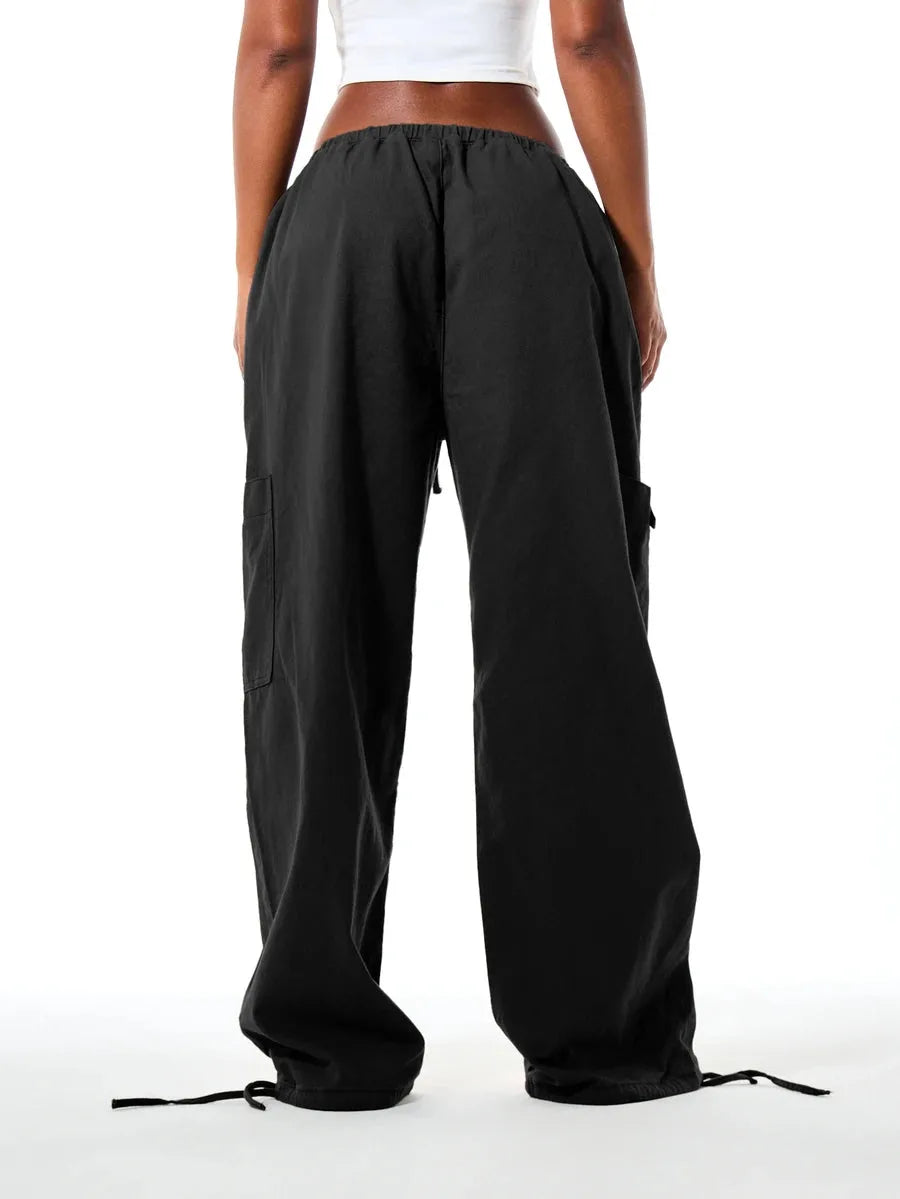 Ladies' Wide Leg Cargo Trousers with Drawstring