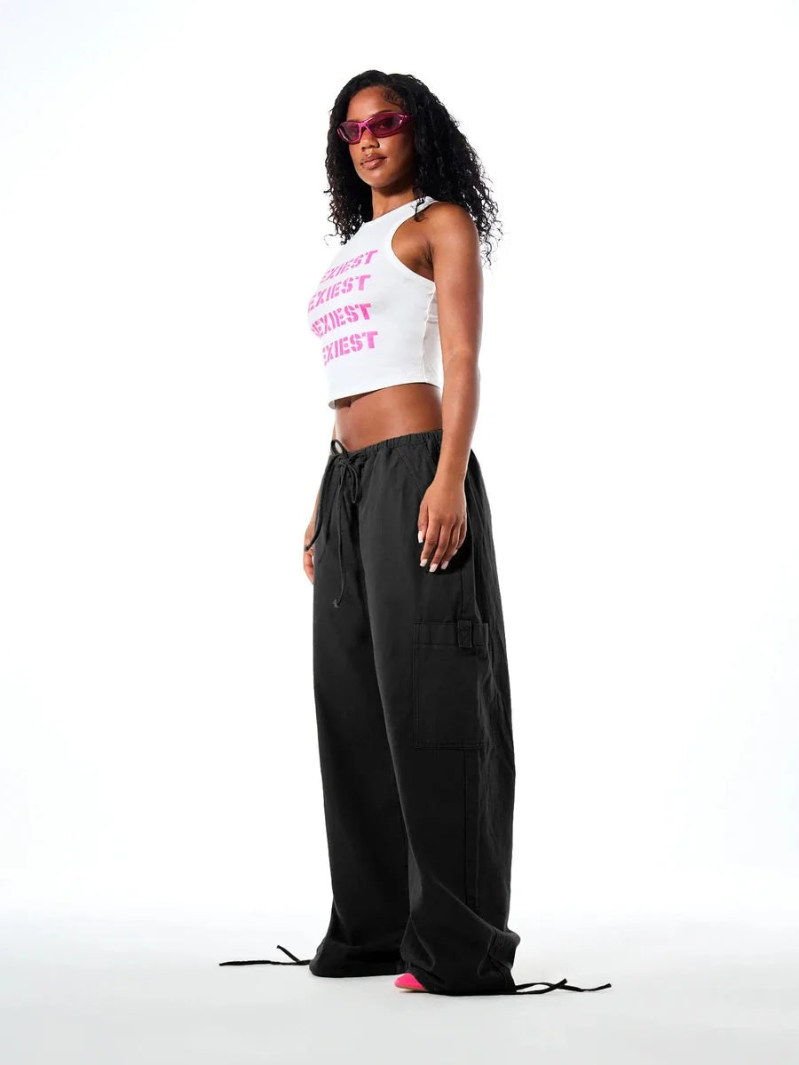 Ladies' Wide Leg Cargo Trousers with Drawstring