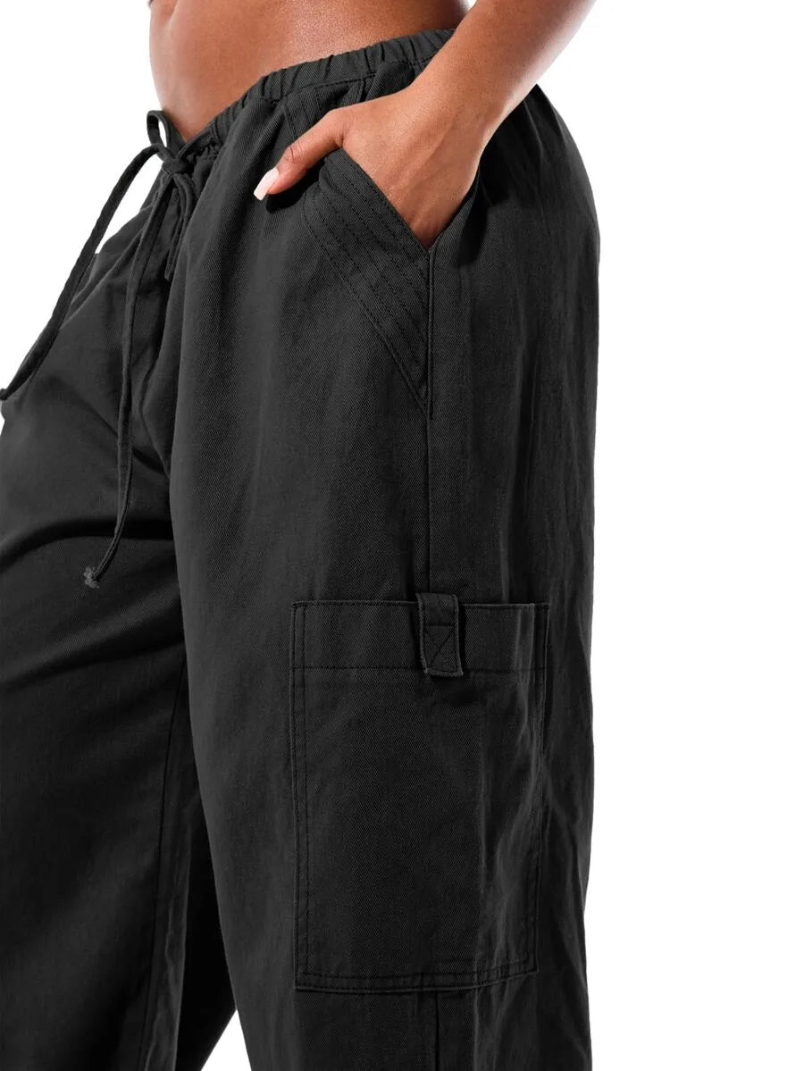 Ladies' Wide Leg Cargo Trousers with Drawstring