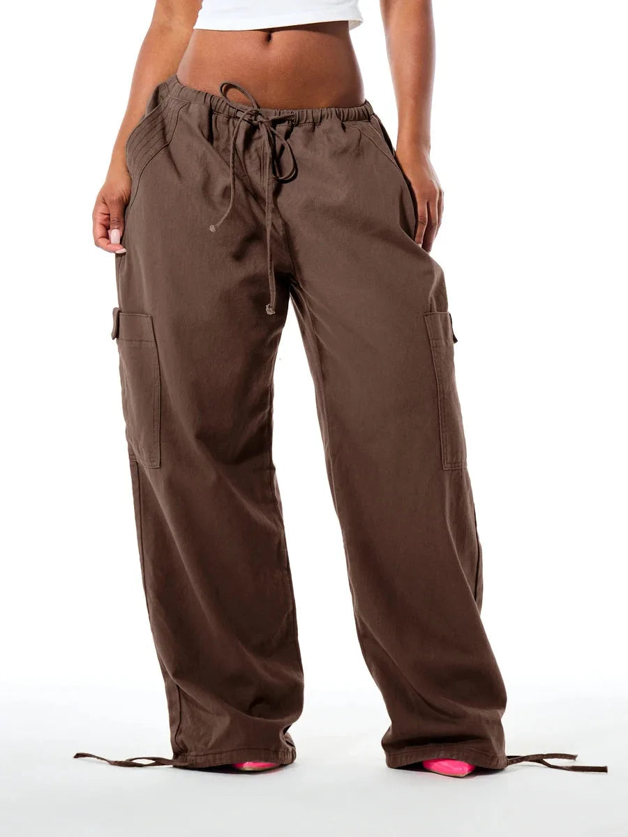 Ladies' Wide Leg Cargo Trousers with Drawstring