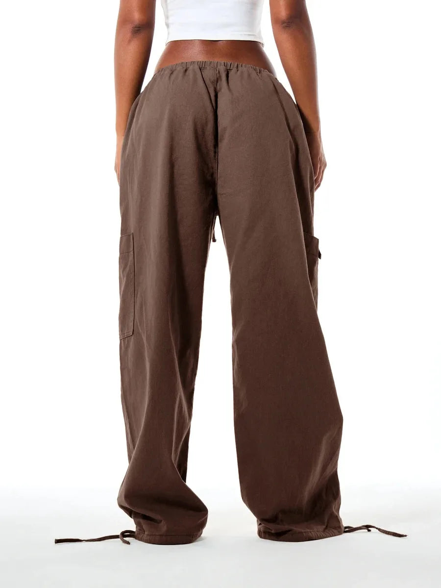 Ladies' Wide Leg Cargo Trousers with Drawstring