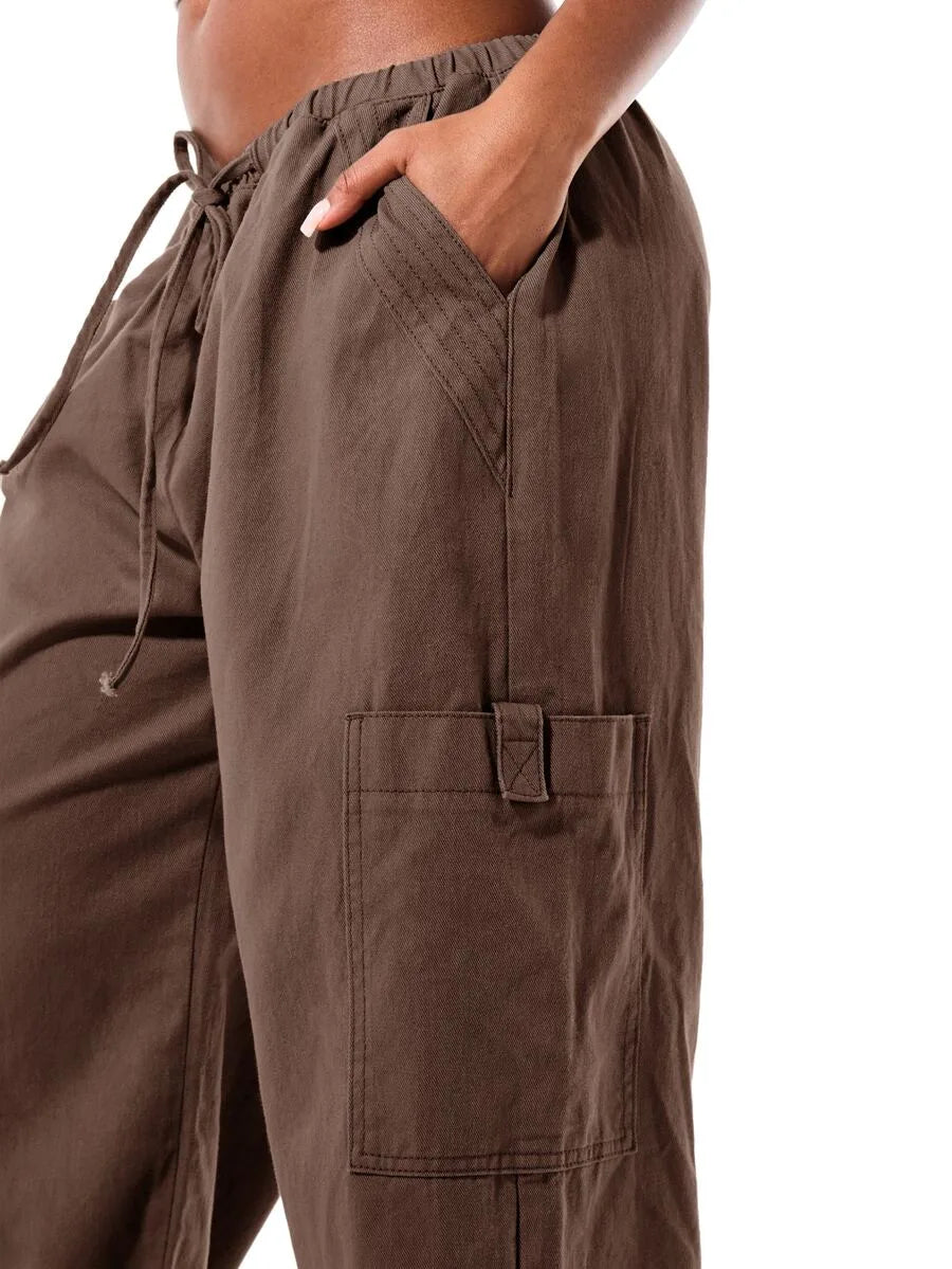 Ladies' Wide Leg Cargo Trousers with Drawstring