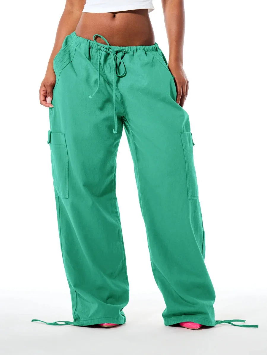 Ladies' Wide Leg Cargo Trousers with Drawstring