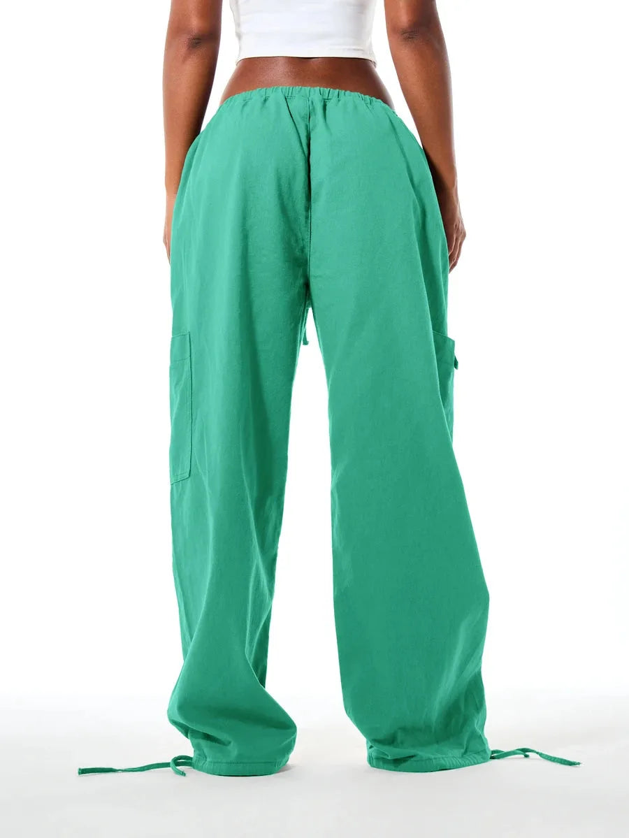 Ladies' Wide Leg Cargo Trousers with Drawstring