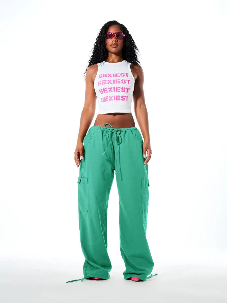Ladies' Wide Leg Cargo Trousers with Drawstring