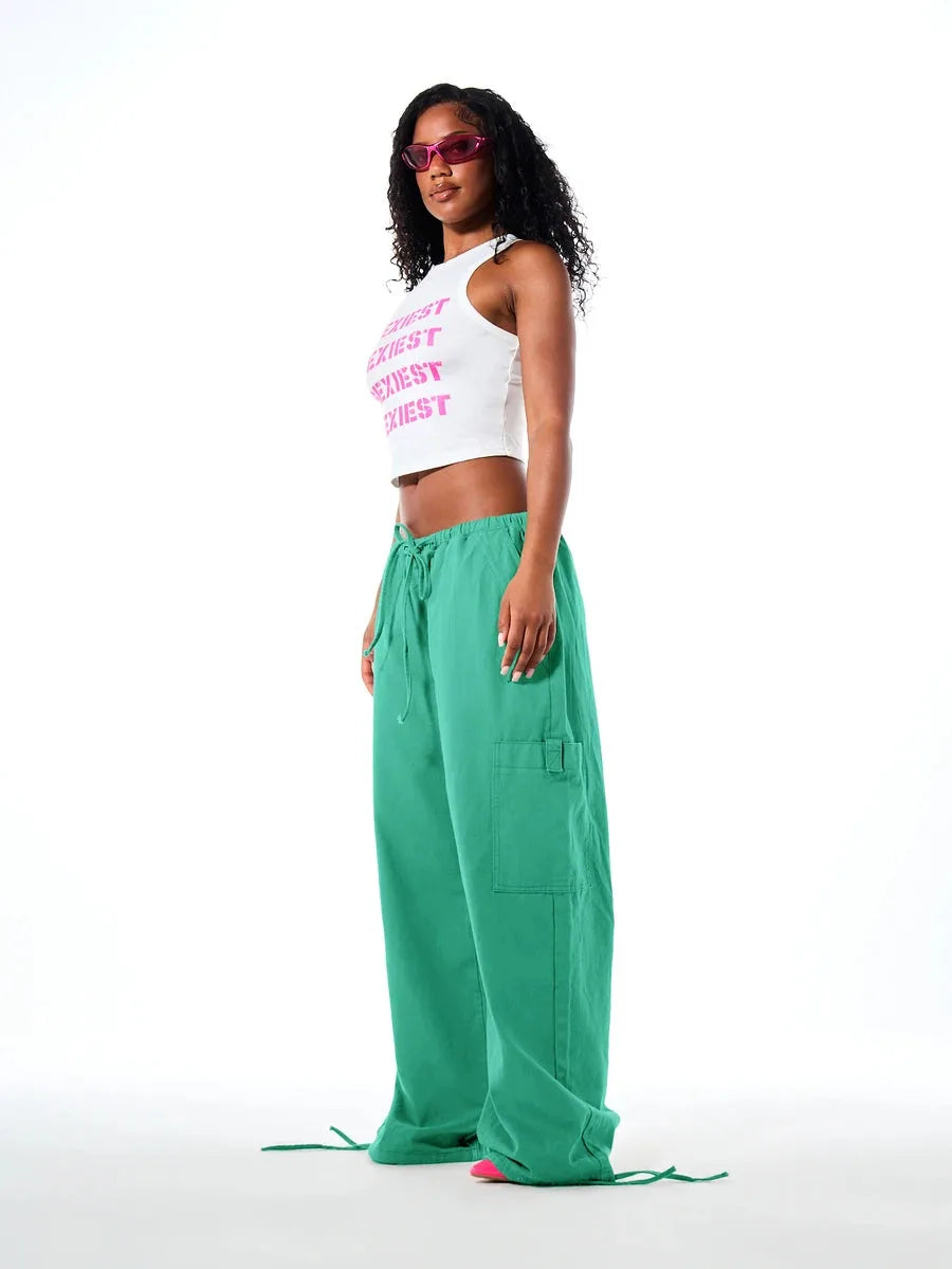 Ladies' Wide Leg Cargo Trousers with Drawstring