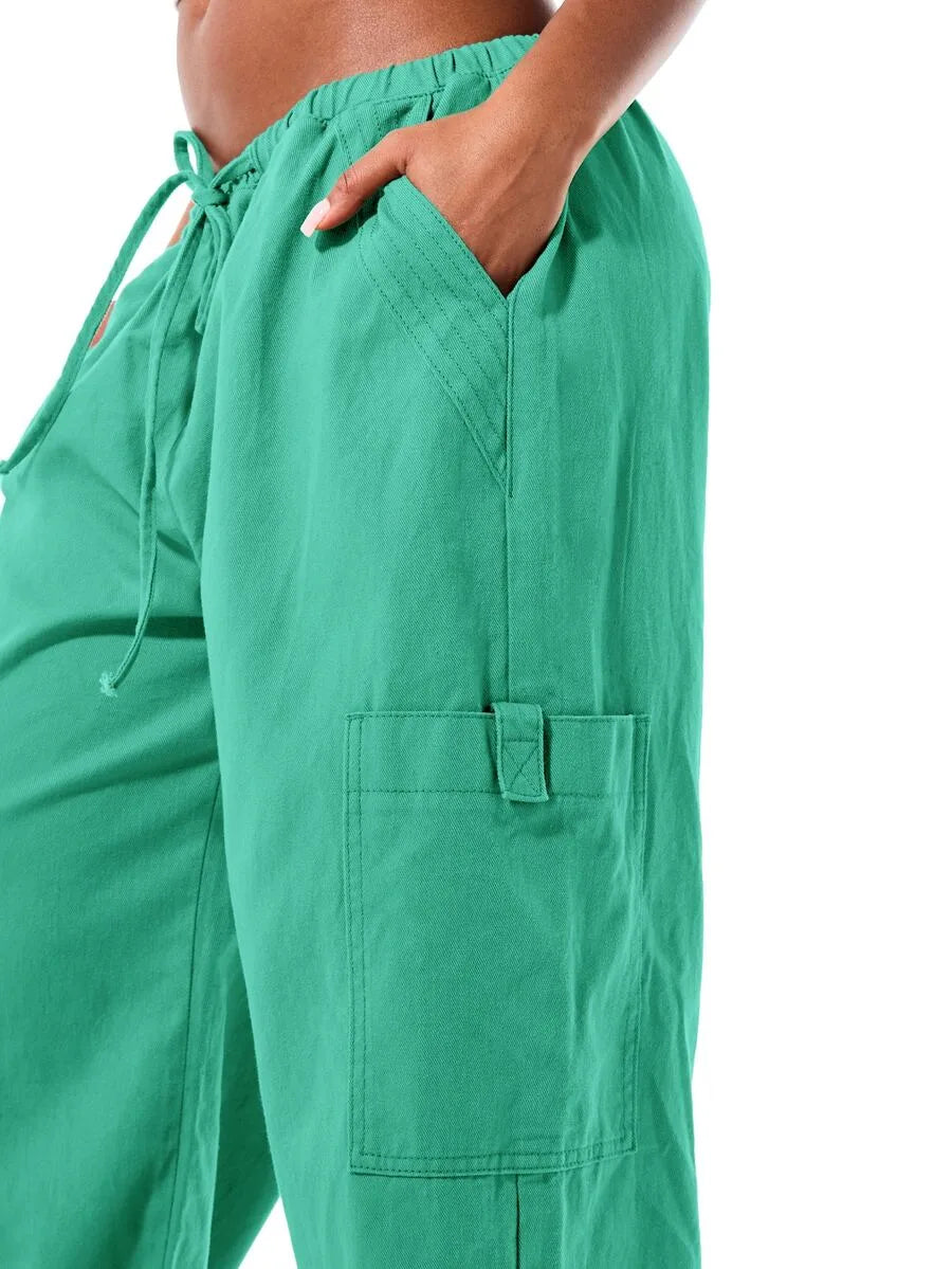Ladies' Wide Leg Cargo Trousers with Drawstring