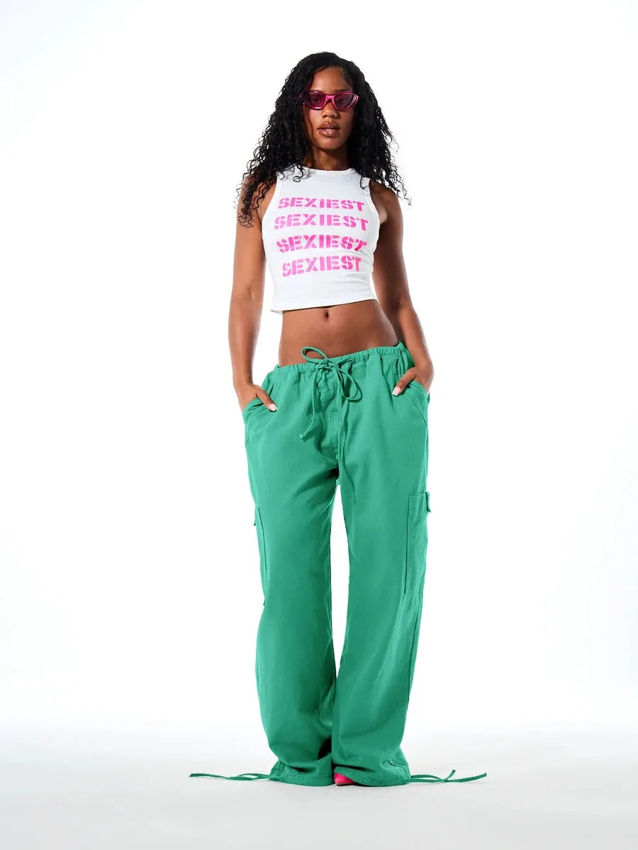 Ladies' Wide Leg Cargo Trousers with Drawstring