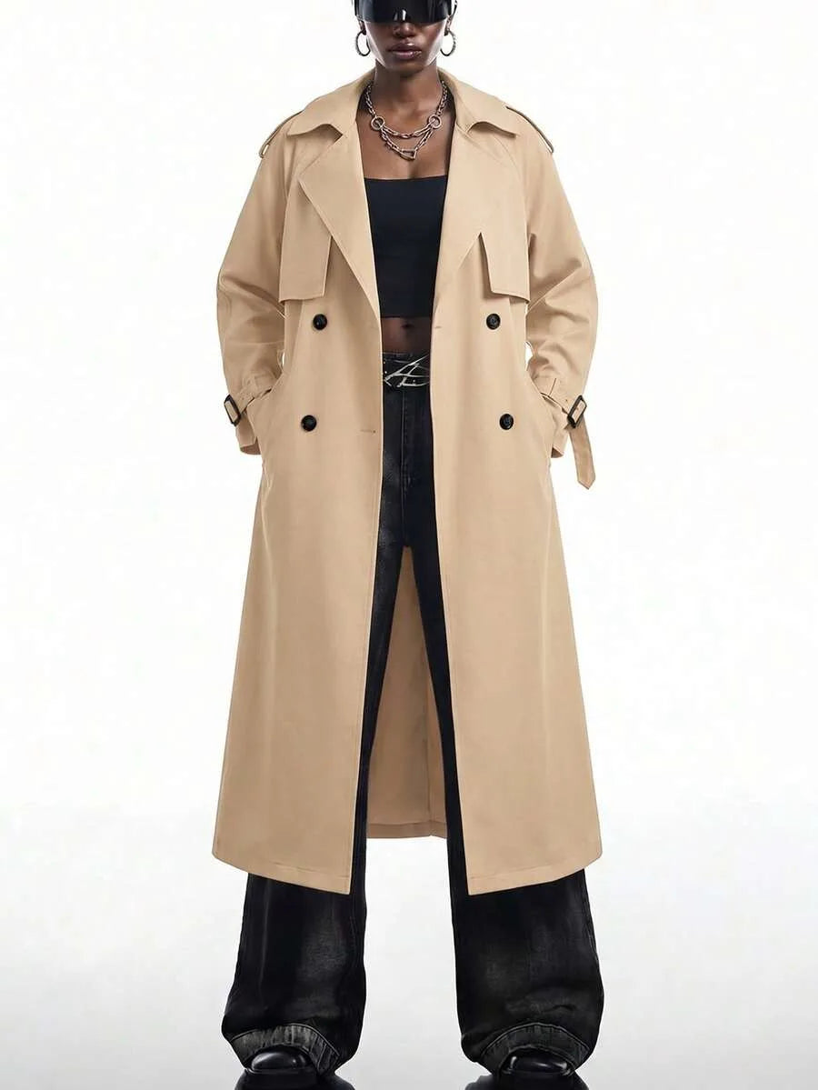 Long Trench Coat for Women with Belt
