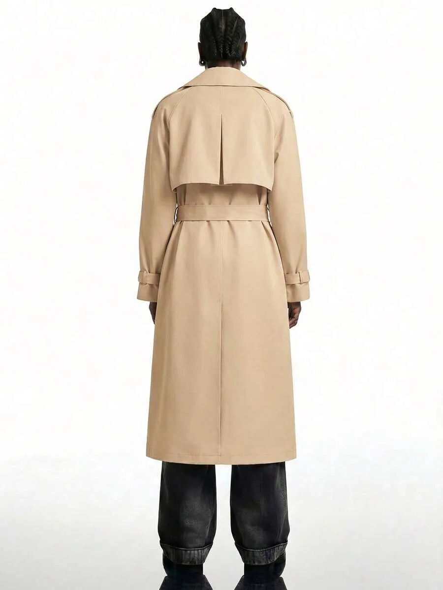 Long Trench Coat for Women with Belt