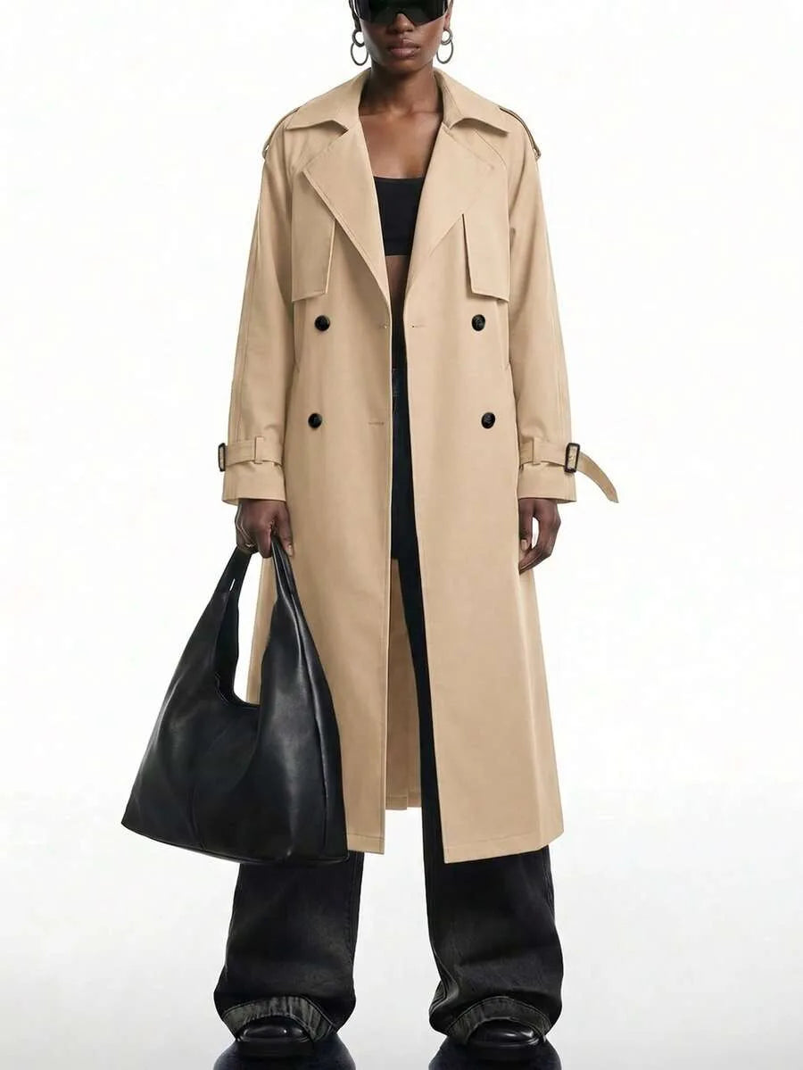 Long Trench Coat for Women with Belt