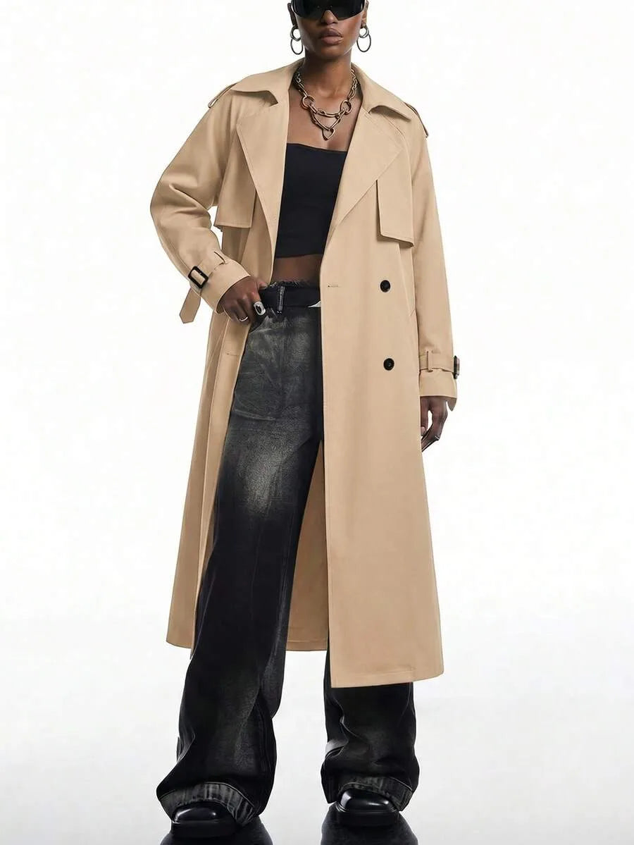 Long Trench Coat for Women with Belt