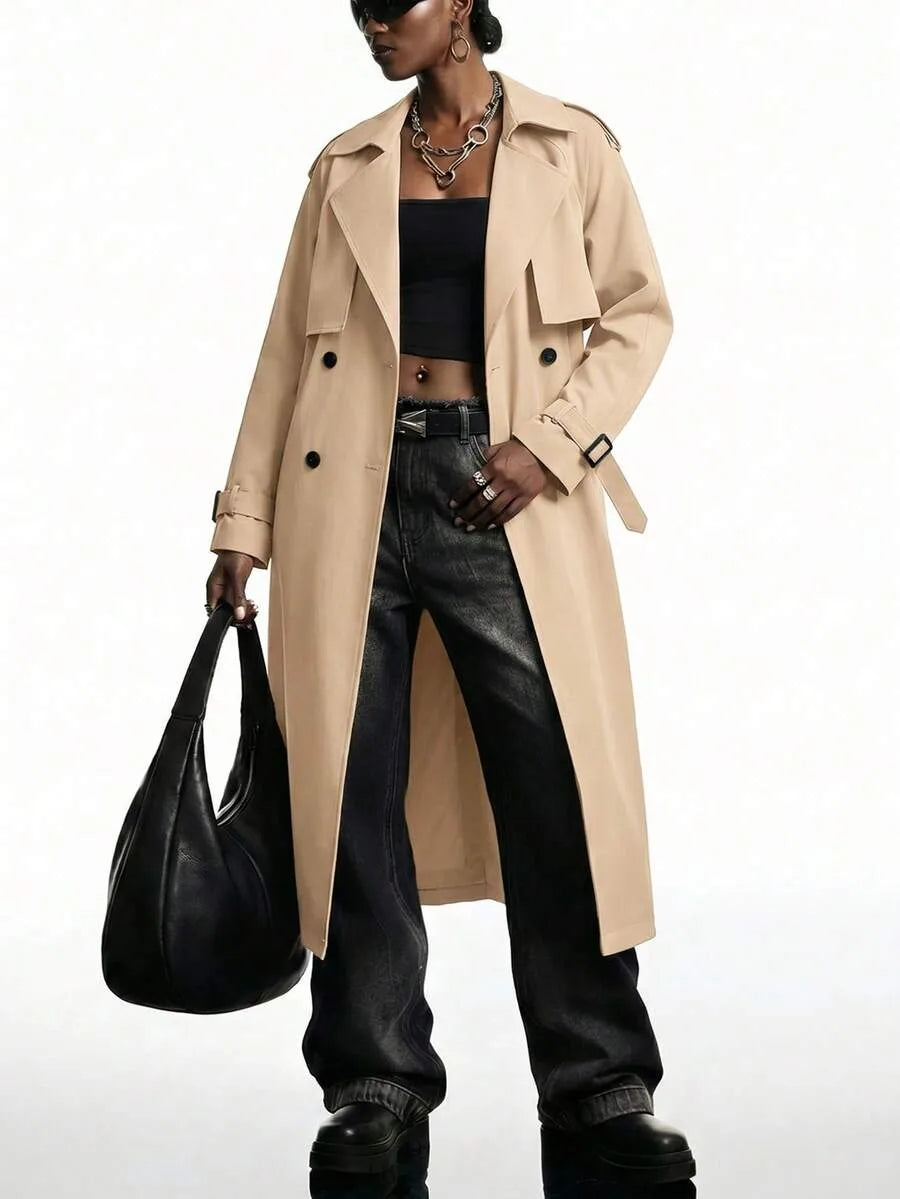 Long Trench Coat for Women with Belt
