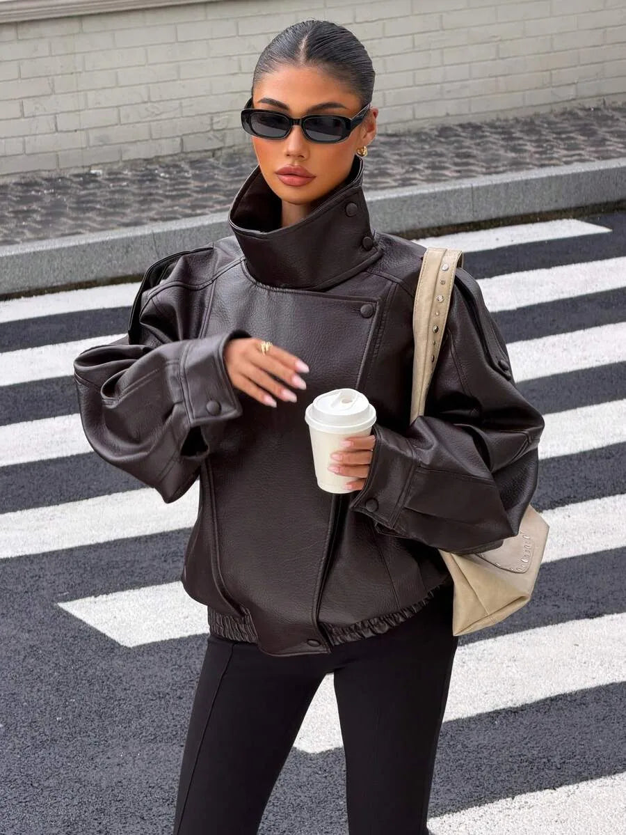 Leather Jacket for Women with Asymmetrical Closure