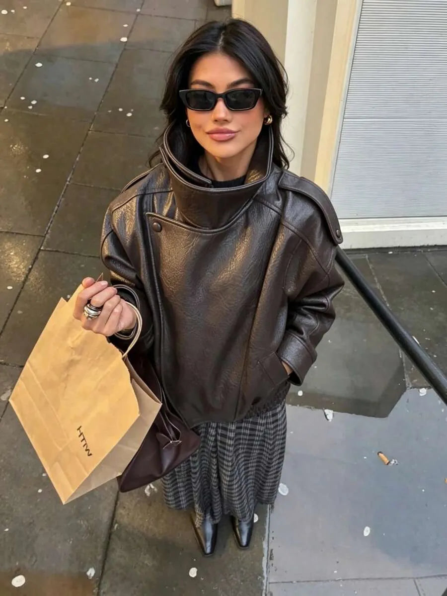 Leather Jacket for Women with Asymmetrical Closure