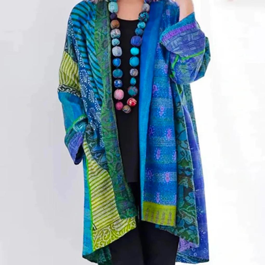 Multicolored Printed Open Front Kimono for Women