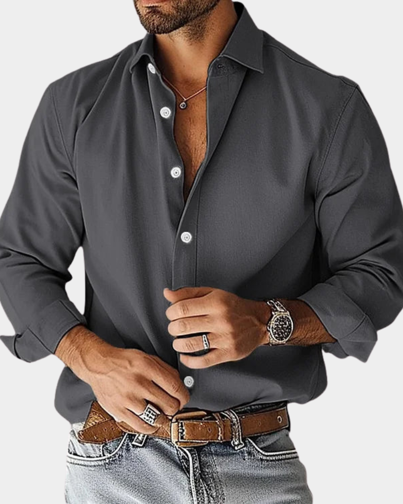 Men's Long Sleeve Shirt with Button Down Collar Slim Fit