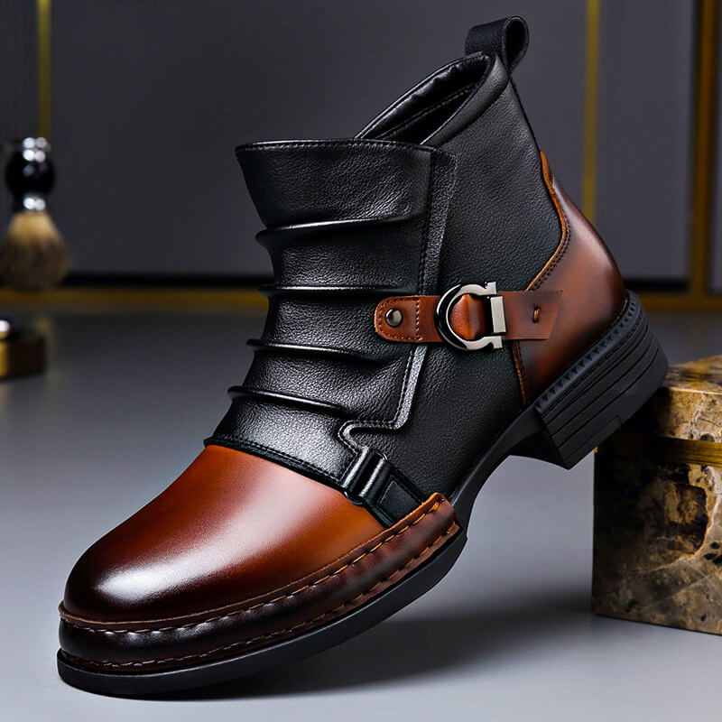 Men's Dual-Color Leather Ankle Boots