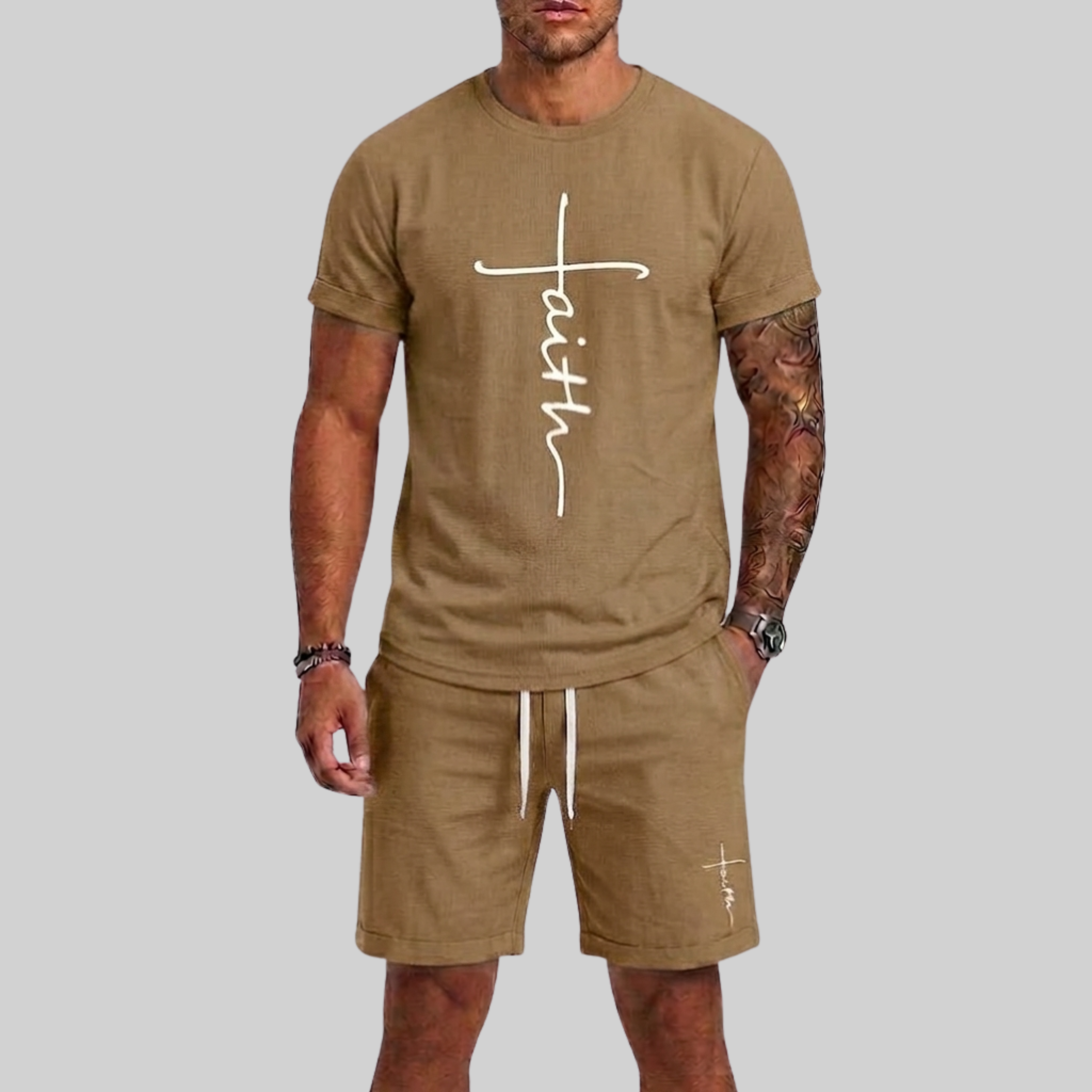 Men's Sports Set with T-Shirt and Shorts featuring 3D Print