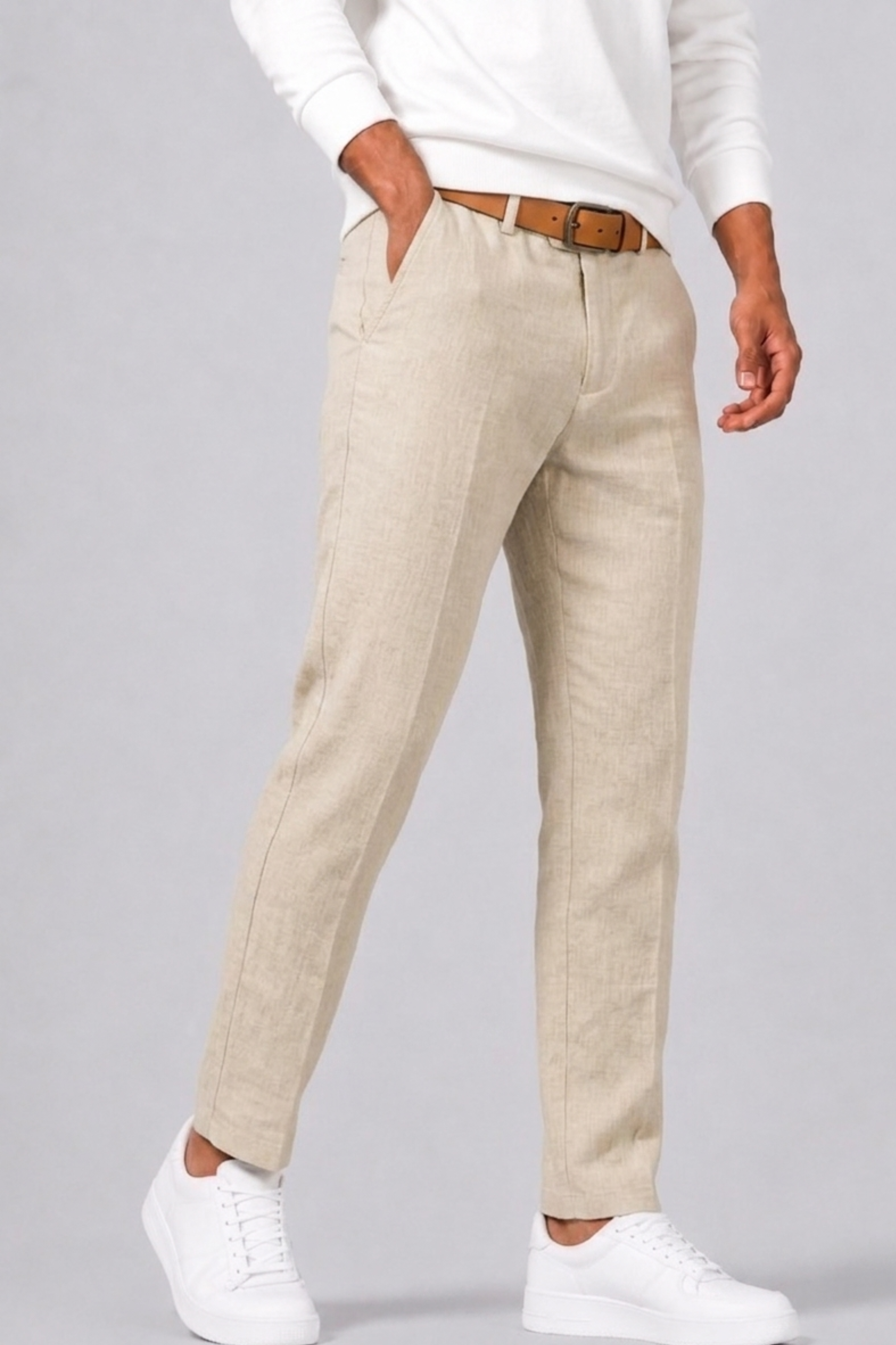 Men's Linen Trousers with Straight Cut and Side Pockets