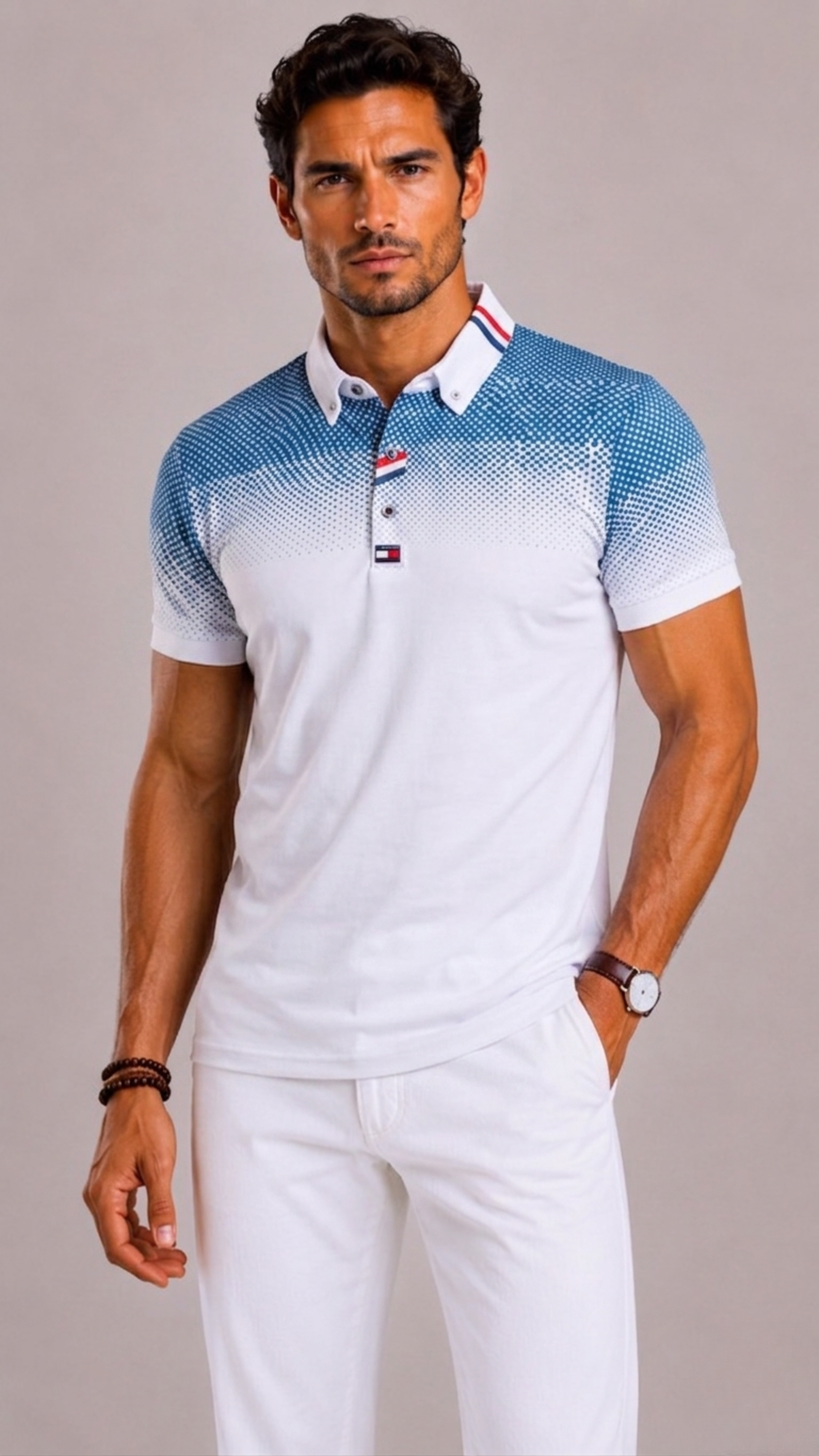 Men's Polo with Ribbed Collar and Short Sleeves