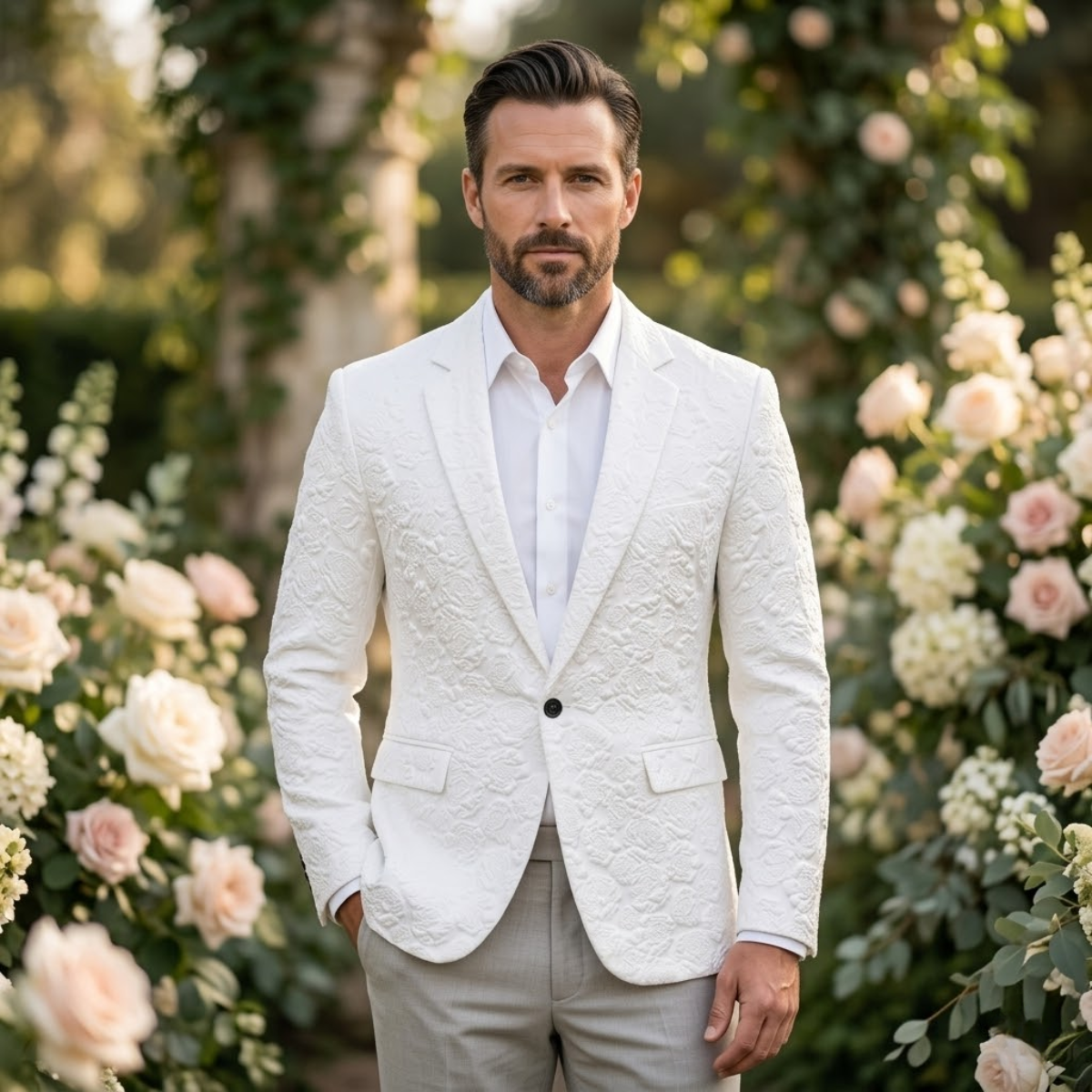The Ceccano Men’s Casual Textured Rose Pattern Slim Fit Blazer - Wedding Guest