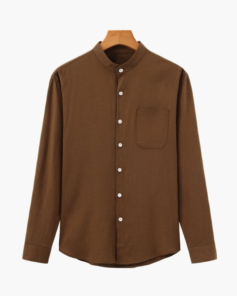 Men’s Mandarin Collar Shirt – Relaxed Fit Textured Cotton Shirt