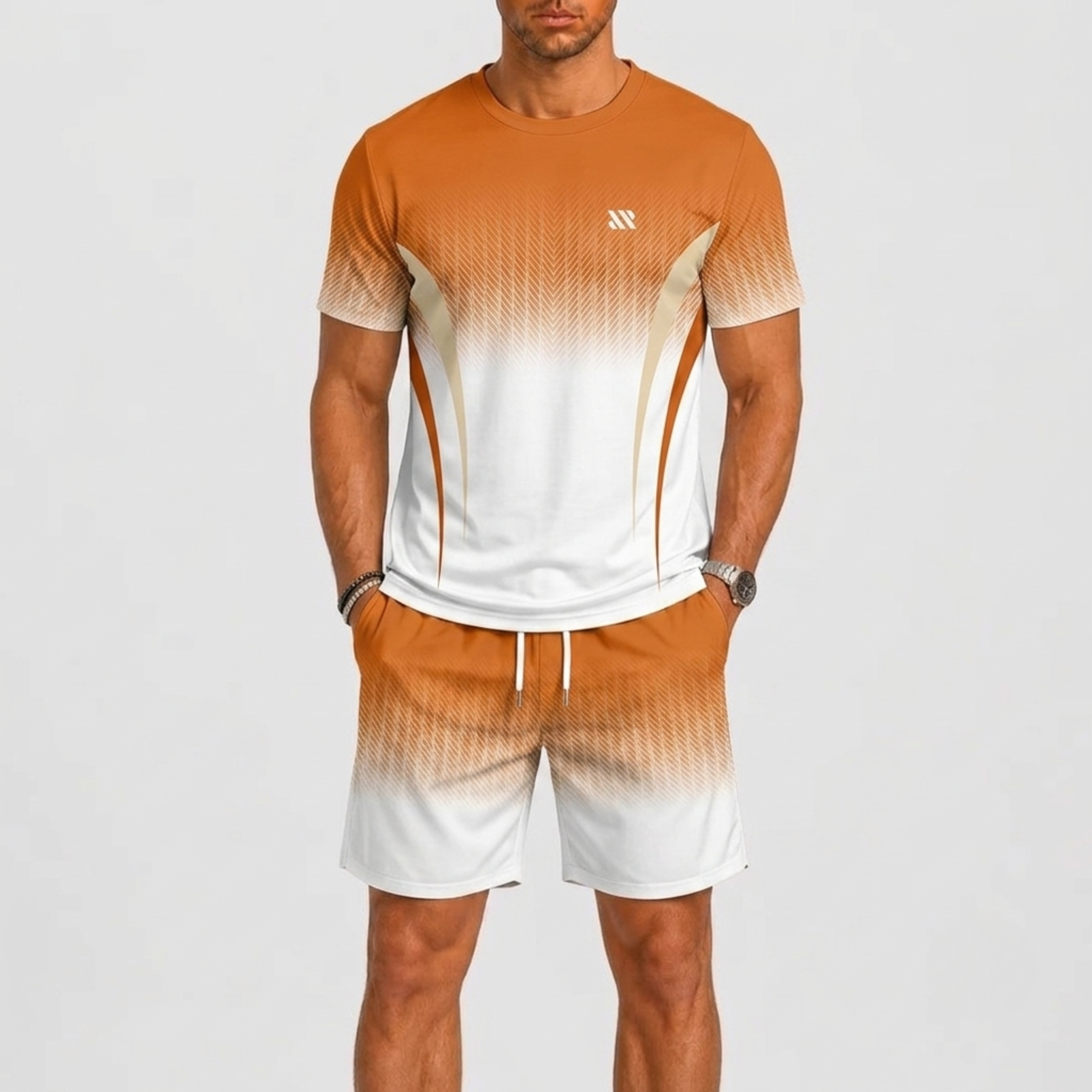 Men's Summer Set with T-Shirt and Printed Shorts