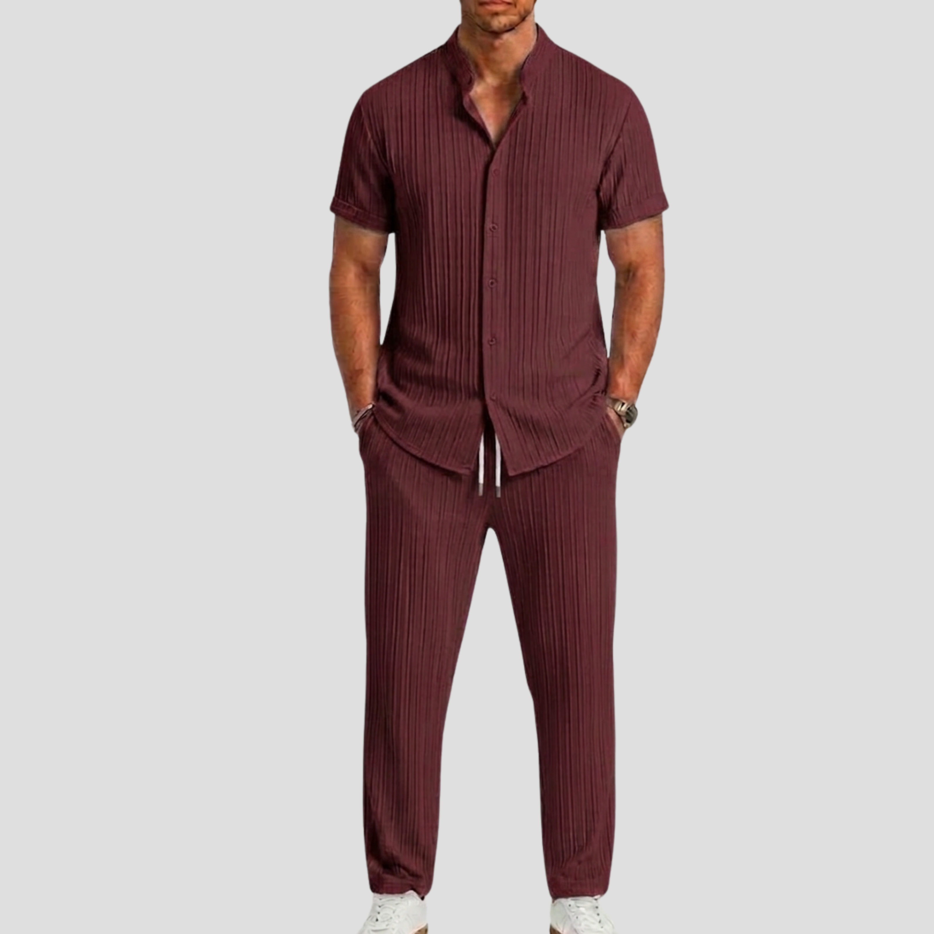 Men's Set with Striped Shirt and Straight Trousers