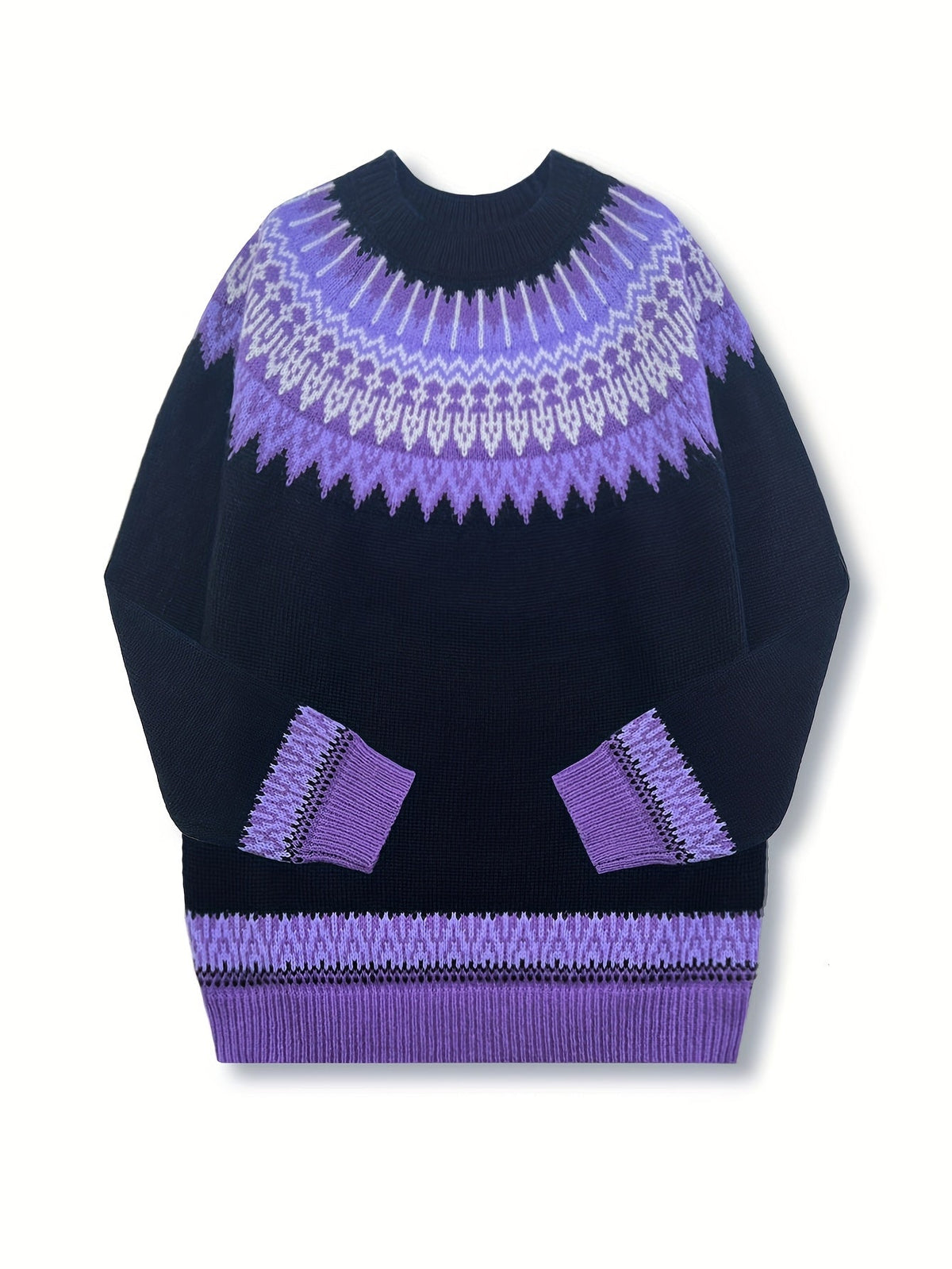 Sylvia | Cozy Chunky Jacquard Round Neck Knit Sweater