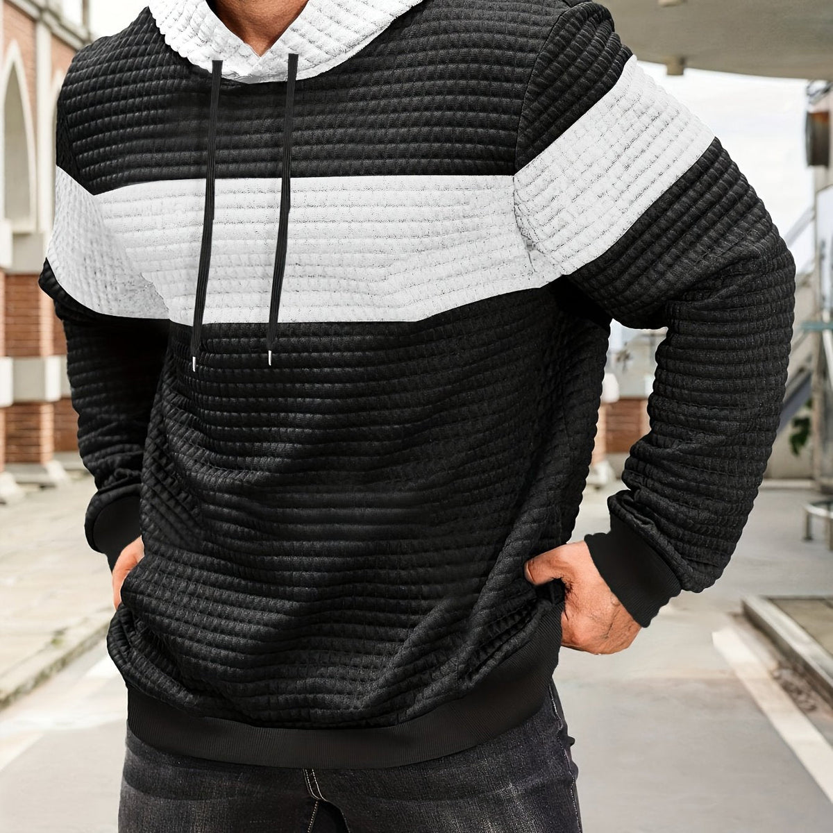 Rutherford | Color-Block Textured Hoodie