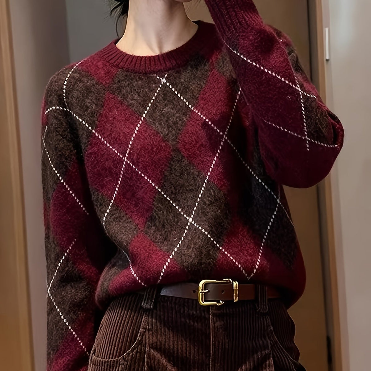 Winifred | Diamond Pattern Knit Sweater