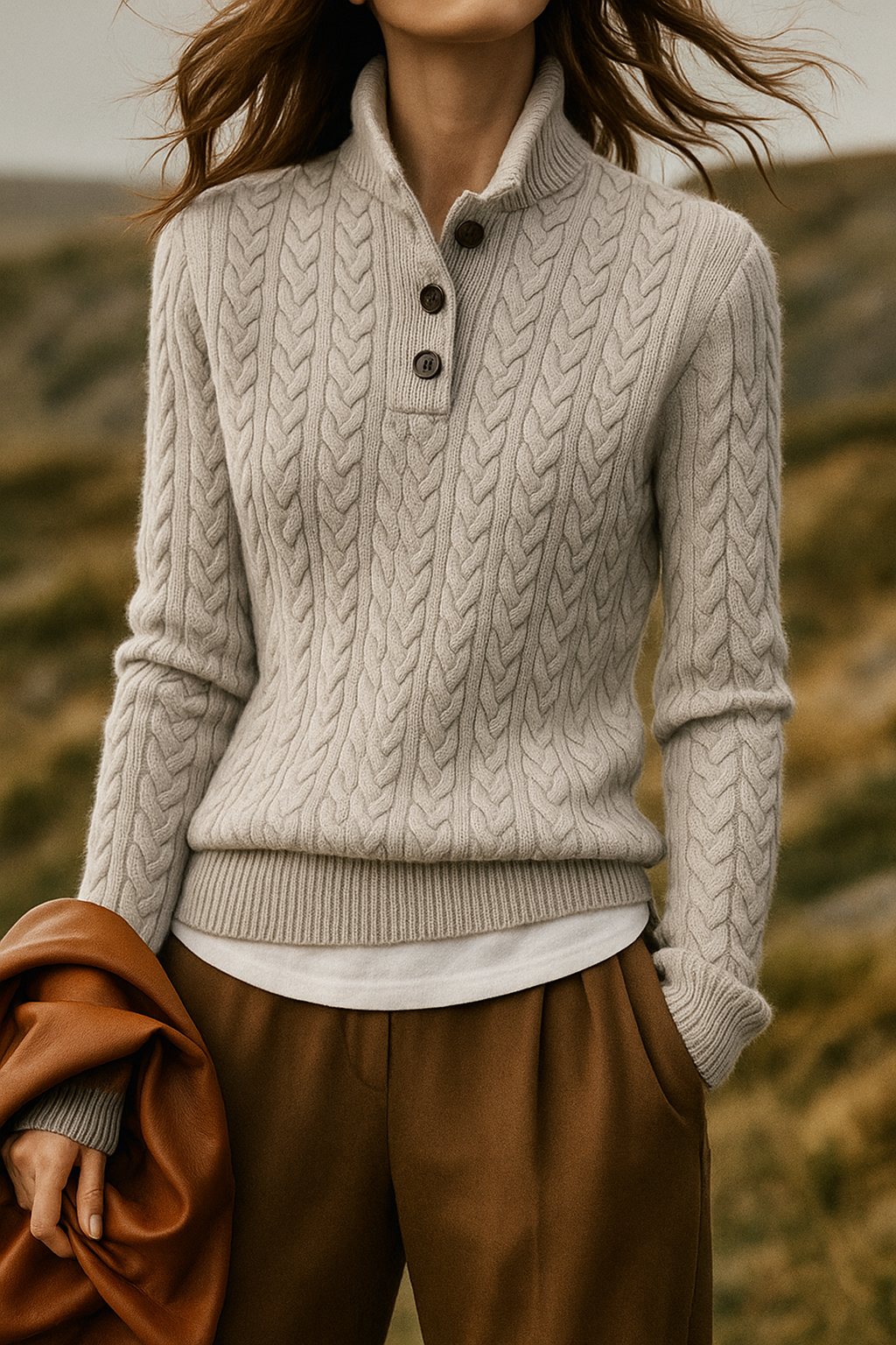 Button-Up Cable Knit Sweater