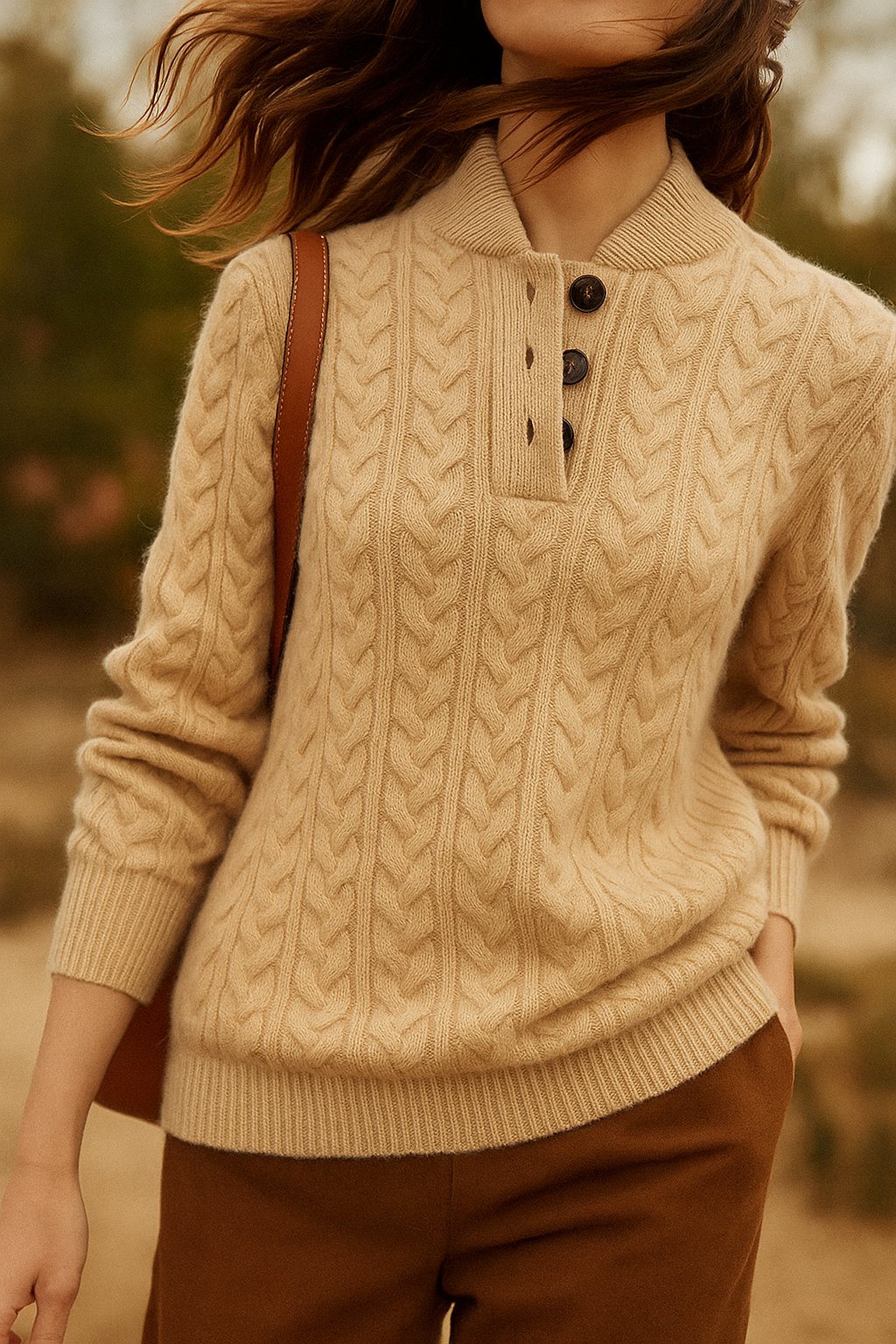 Button-Up Cable Knit Sweater