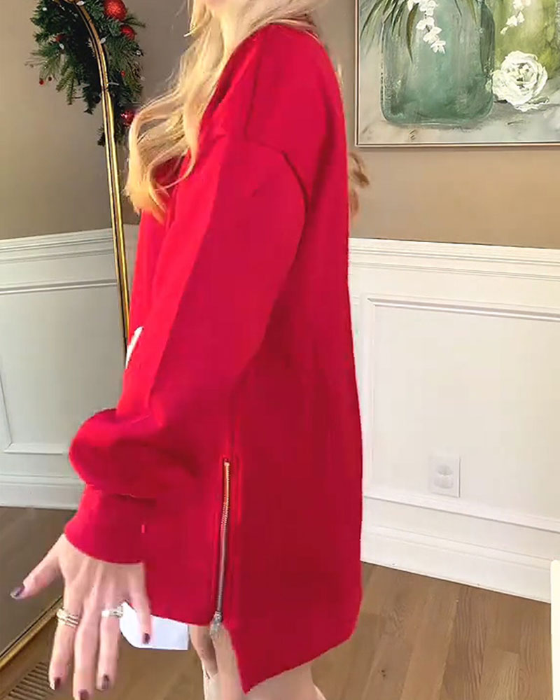Spliced Sweatshirt Dress with Santa Claus Print