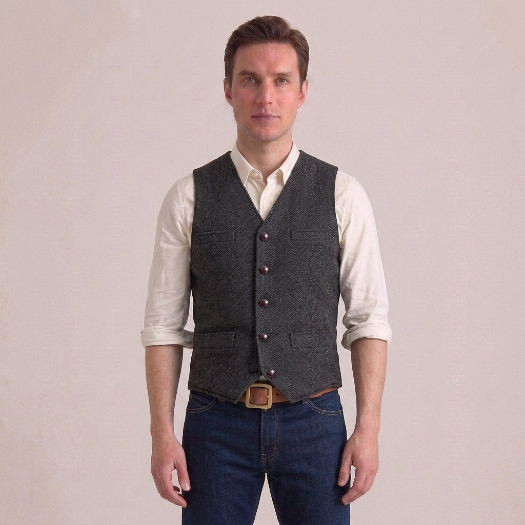 Knitted sleeveless jumper with V-neck and regular fit for men