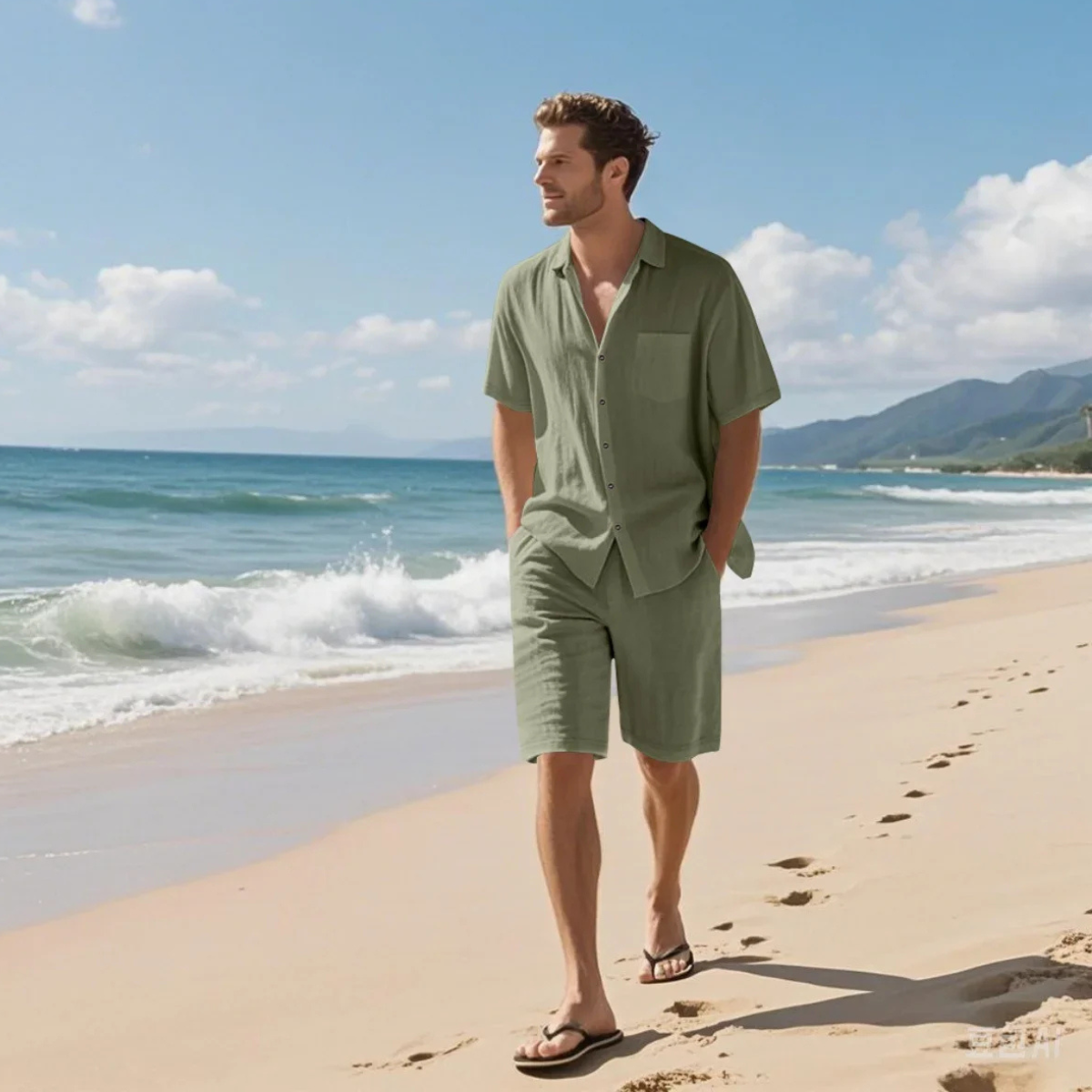 The Glenmoor Men’s Casual Summer Short Sleeve Shirt & Shorts Set