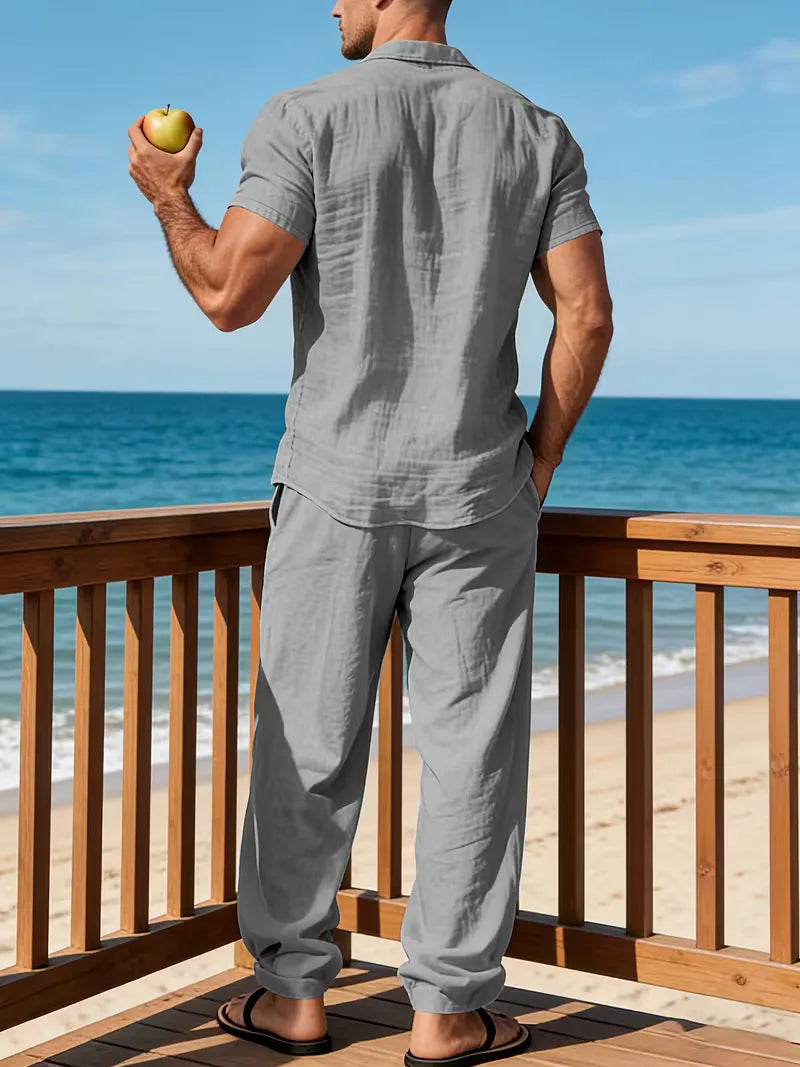 Two-Piece Summer Set with Wide Trousers for Men