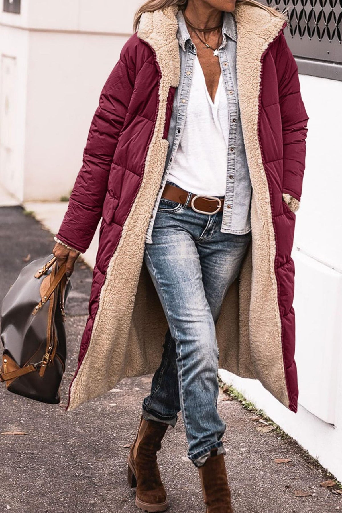 Frida | Cozy Long Padded Coat with Teddy Lining and Hood