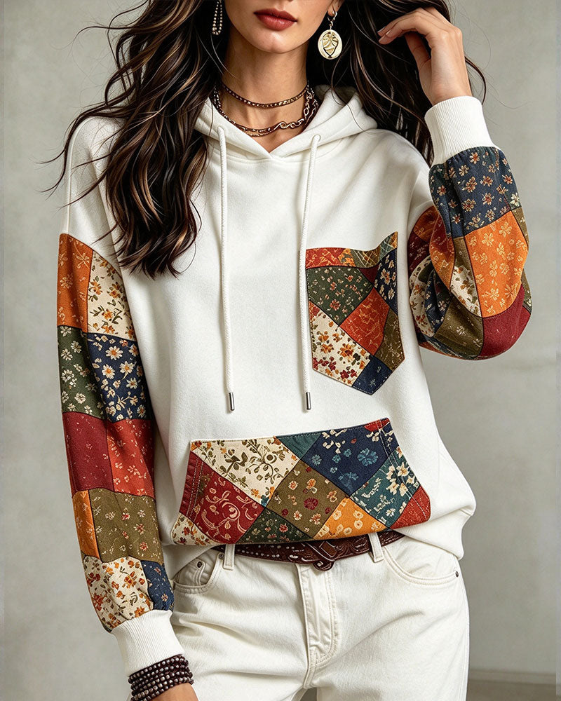 Patchwork Design Hooded Sweatshirt