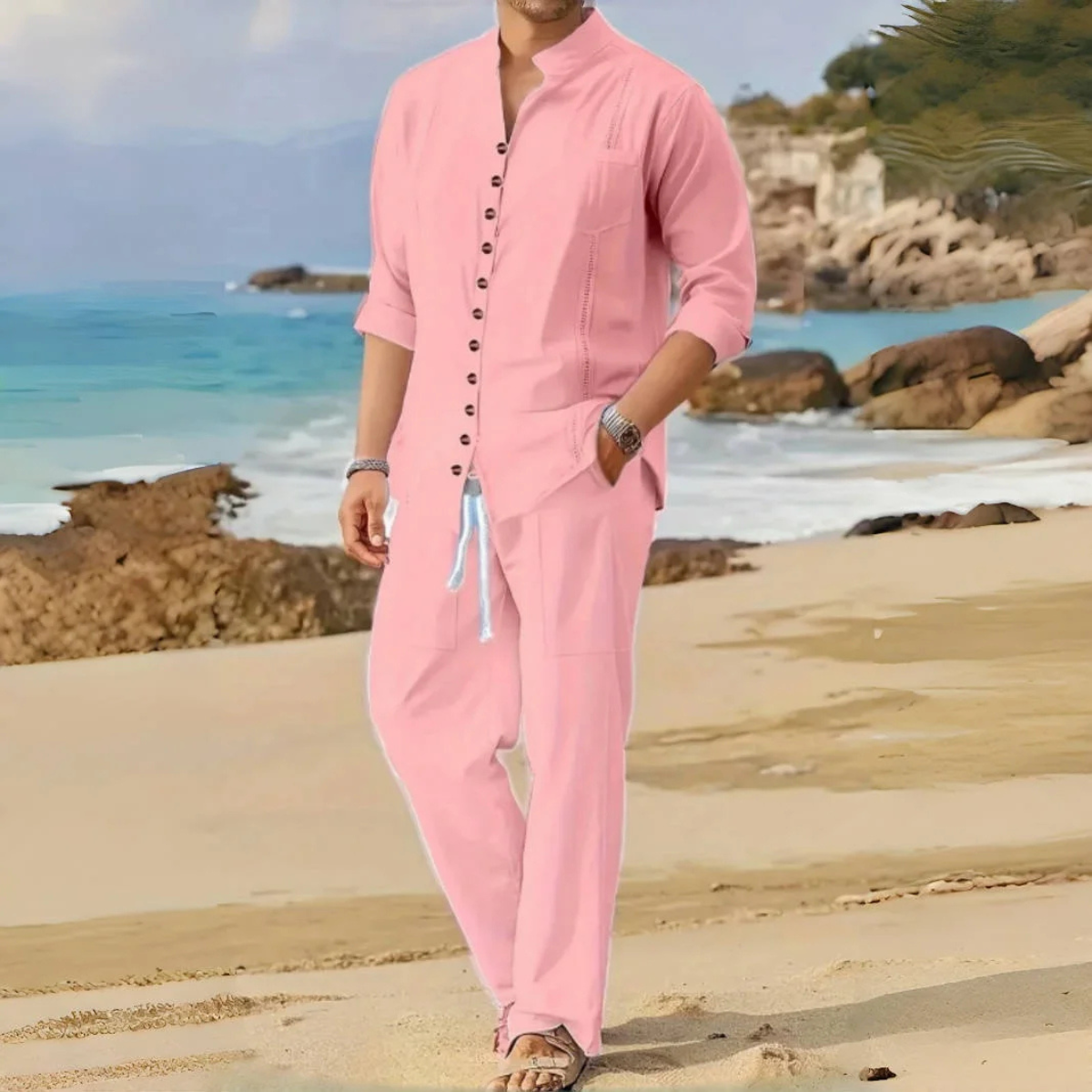 The Woodmere Men’s Retro Cotton & Linen Set – Shirt & Trousers