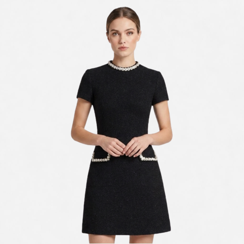 OLDMONEYLOOK | Women’s Refined Pearl Trim Mini Dress