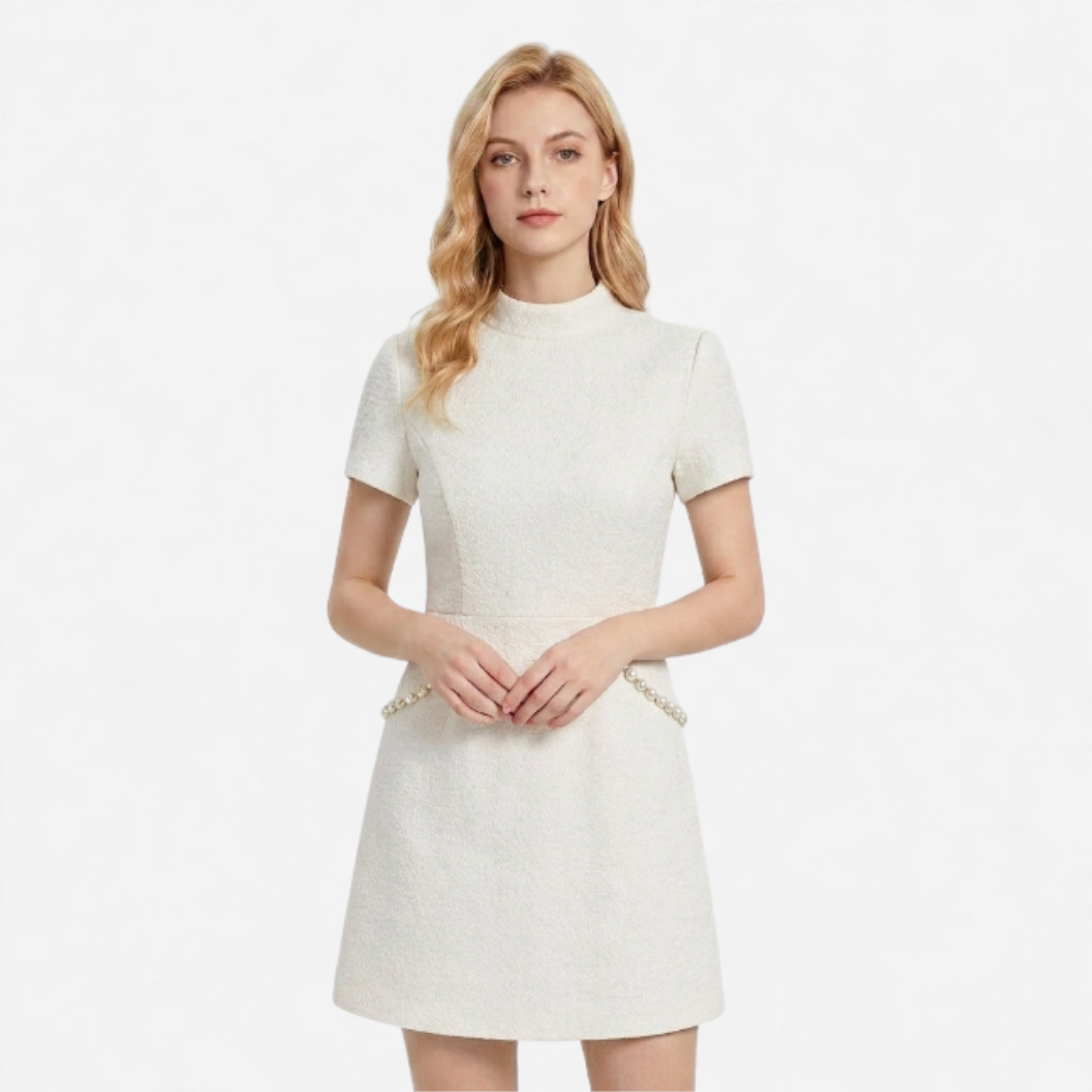 OLDMONEYLOOK | Women’s Refined Pearl Trim Mini Dress