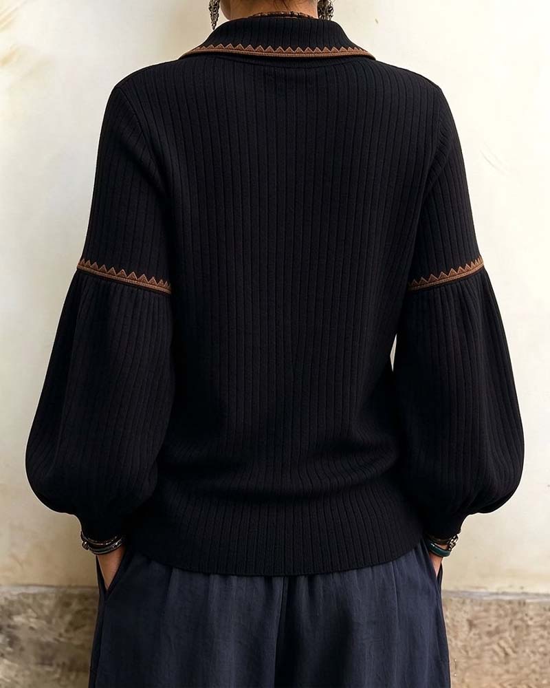 Lapel Buttoned Coat with Lantern Sleeves