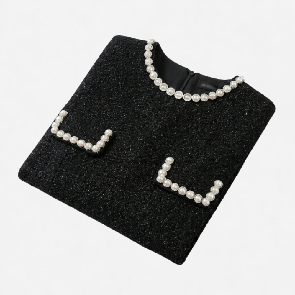 OLDMONEYLOOK | Women’s Refined Pearl Trim Mini Dress