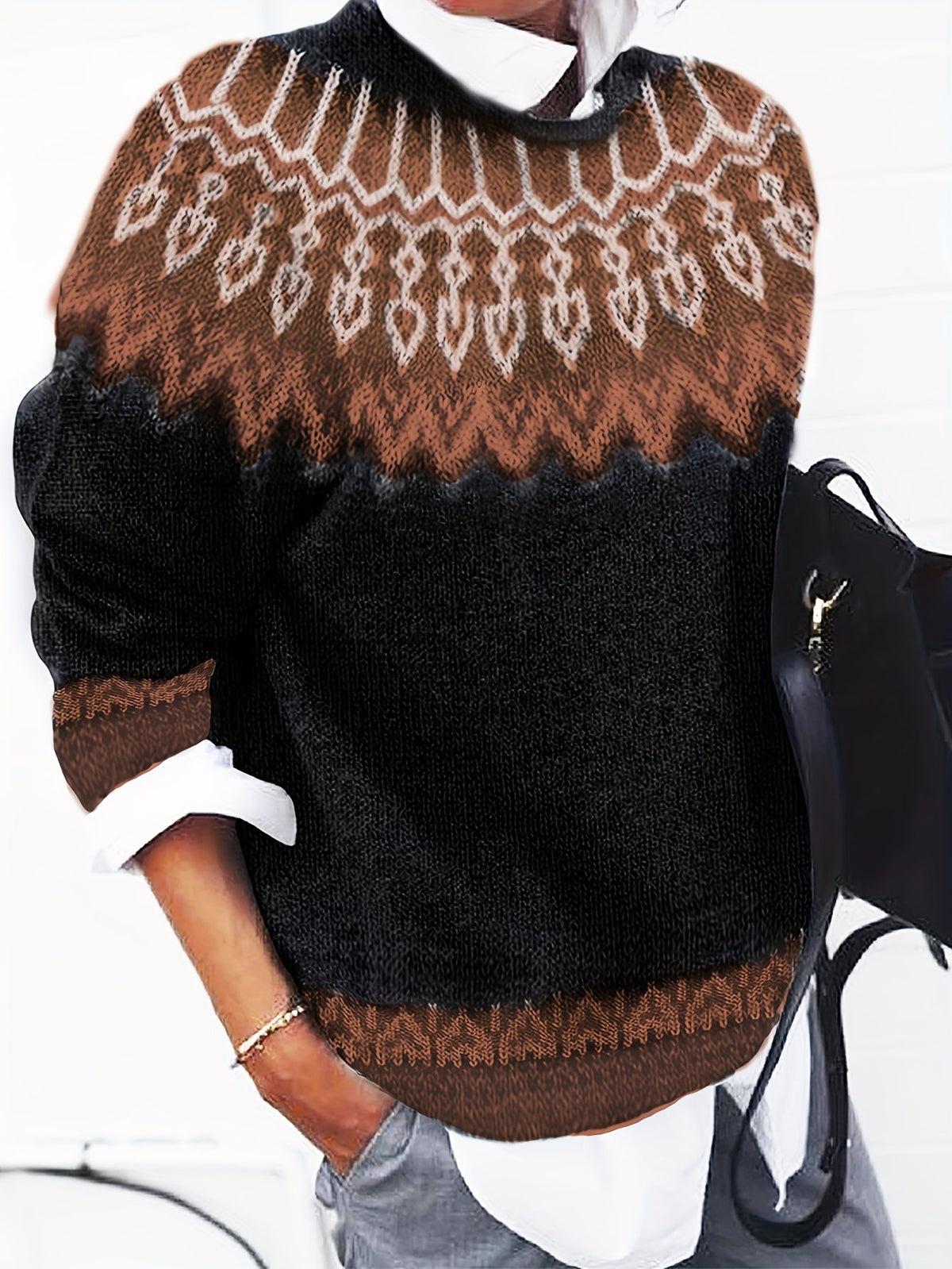 Sylvia | Cozy Chunky Jacquard Round Neck Knit Sweater