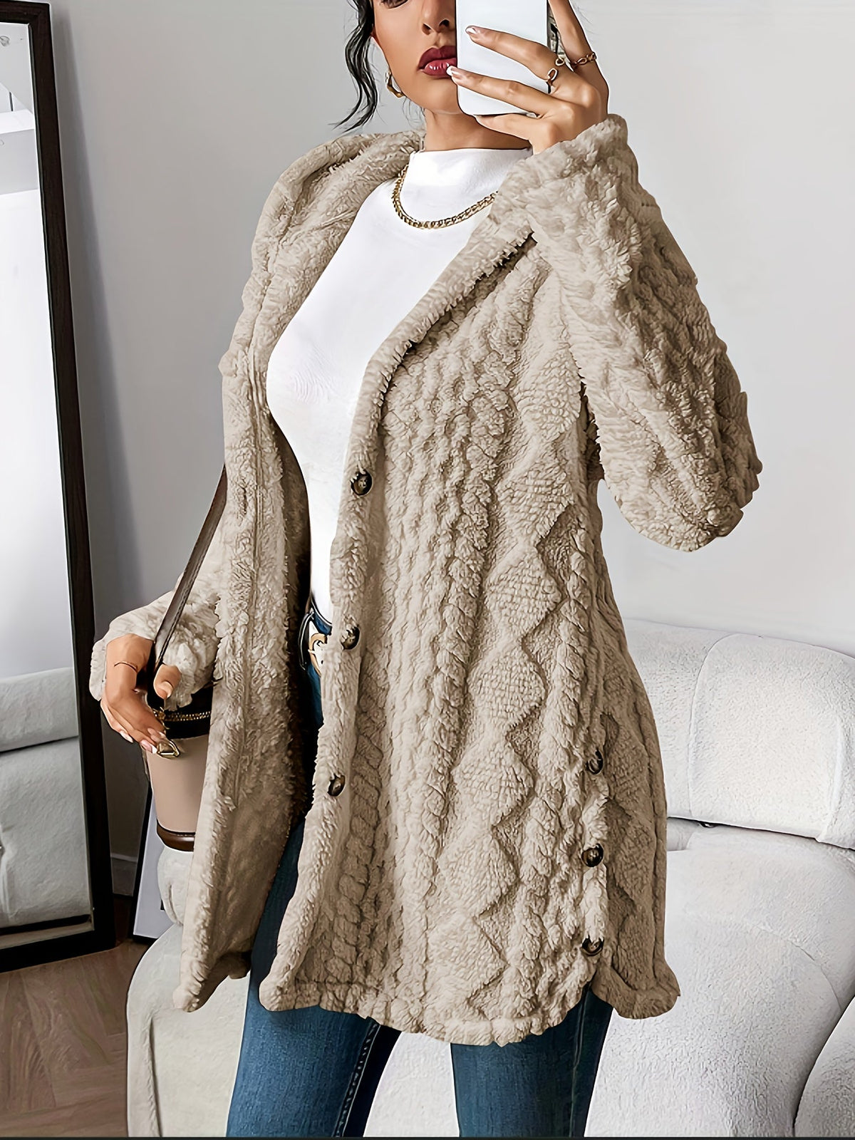 Women's Hooded Cable Knit Cardigan